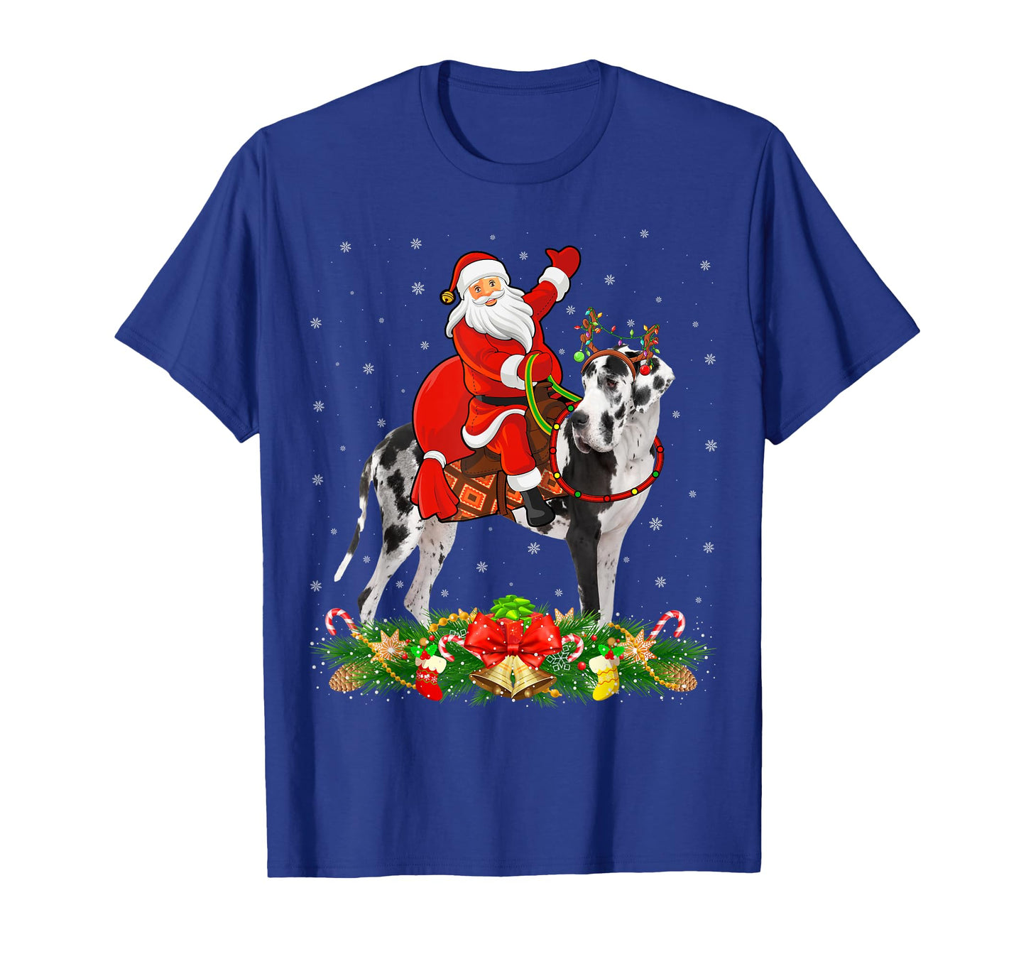 Xmas Decor Funny Santa Riding Great Dane Dog Christmas Men Women Kids T-Shirt