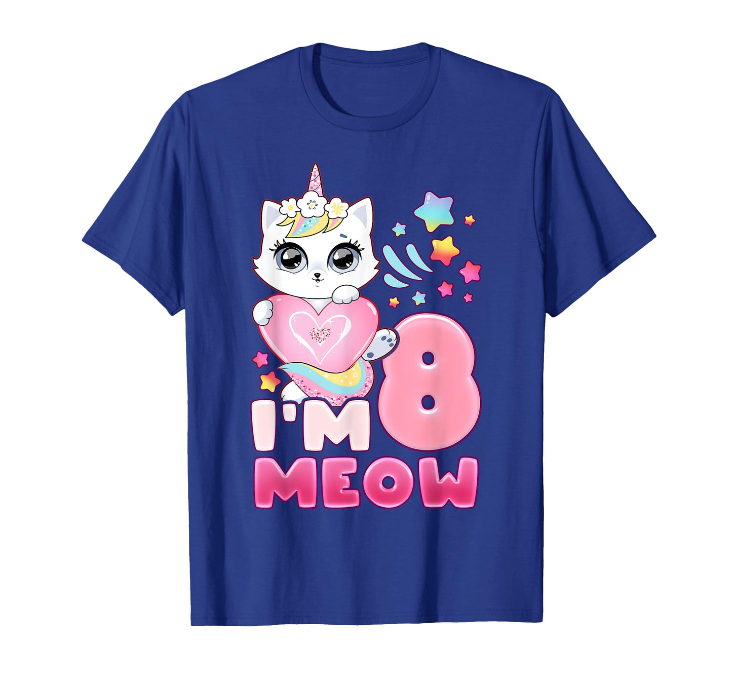 Birthday girl 8 years old, cat, unicorn, 8th birthday T-Shirt