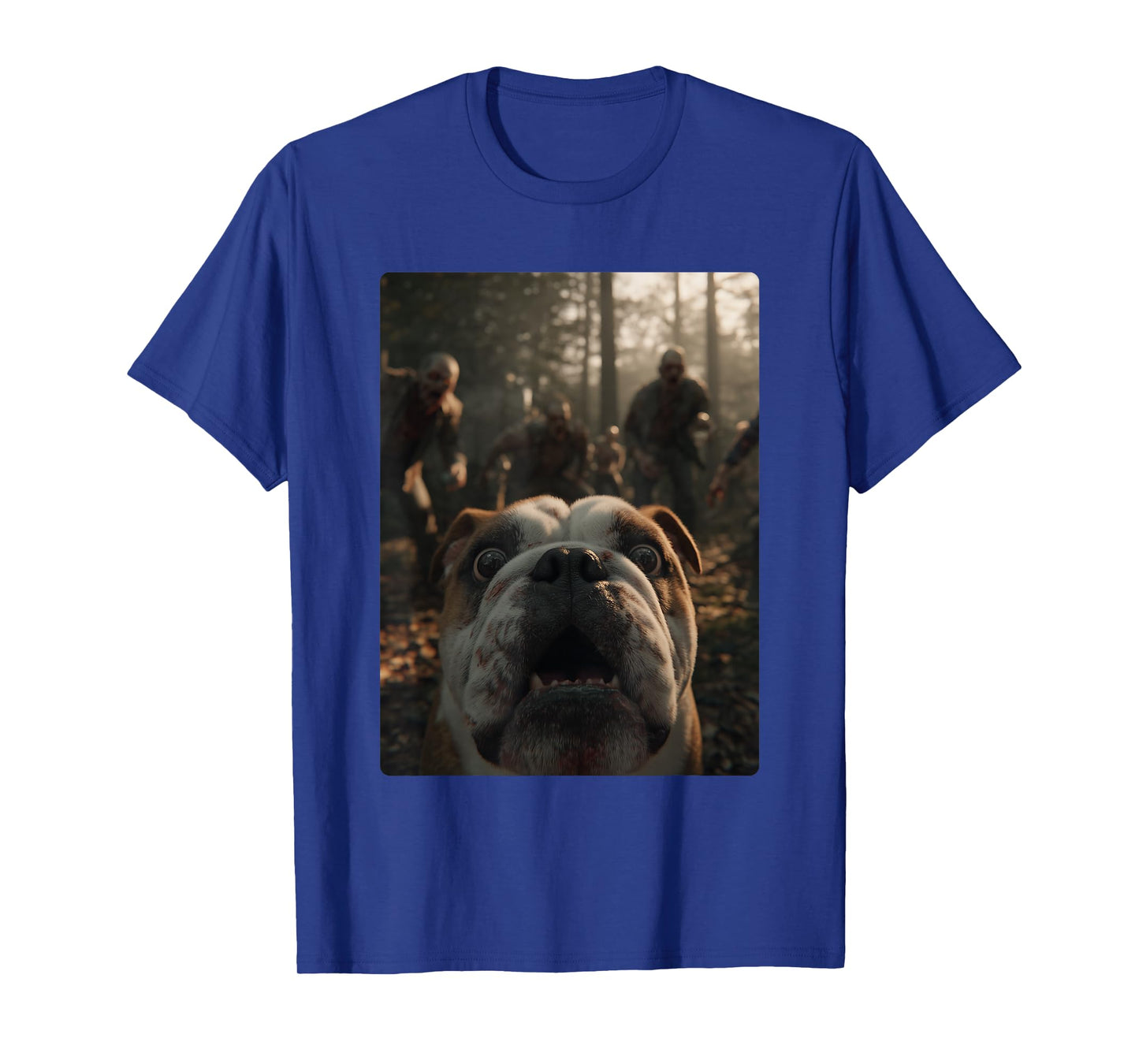 Funny British Bulldog Selfie with Zombies Halloween Dog T-Shirt