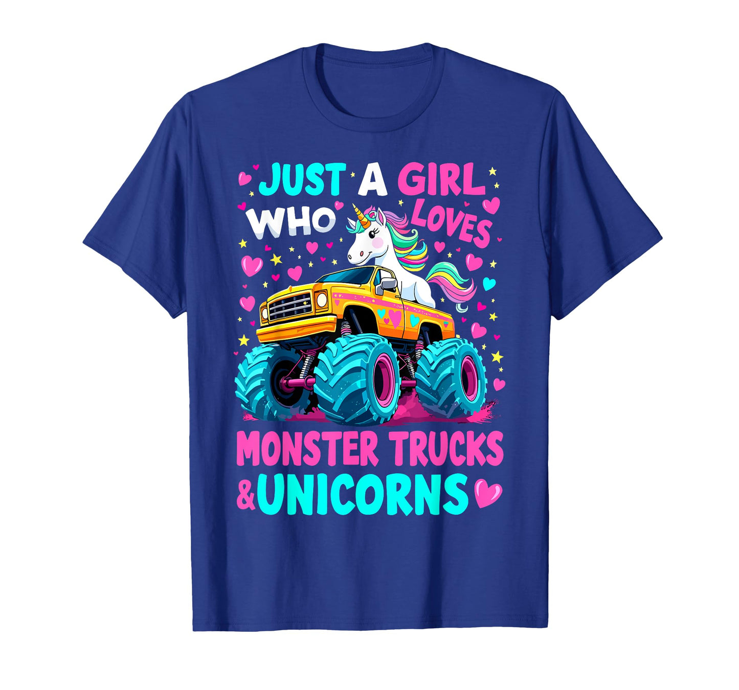 Just a Girl Who Loves Monster Trucks Unicorns T-Shirt