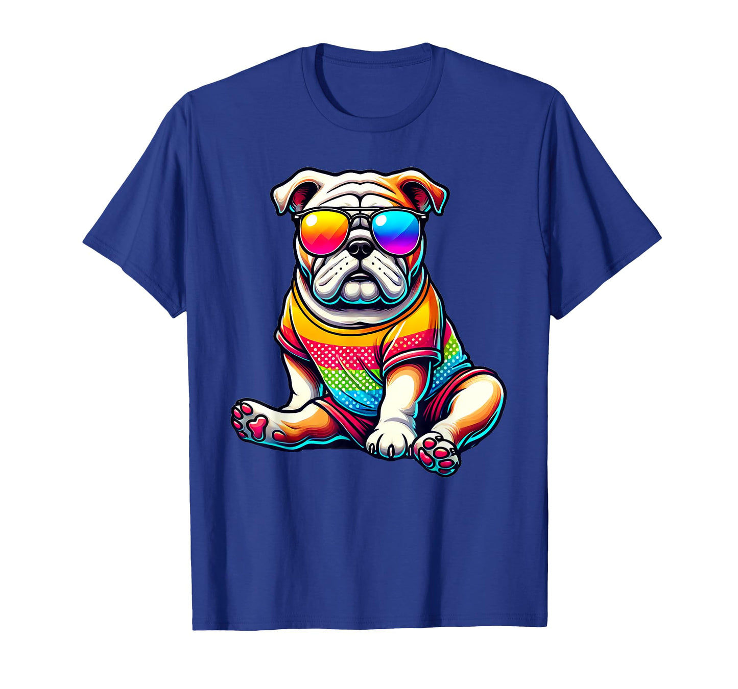 Colorful English Bulldog Wearing Sunglasses T-Shirt