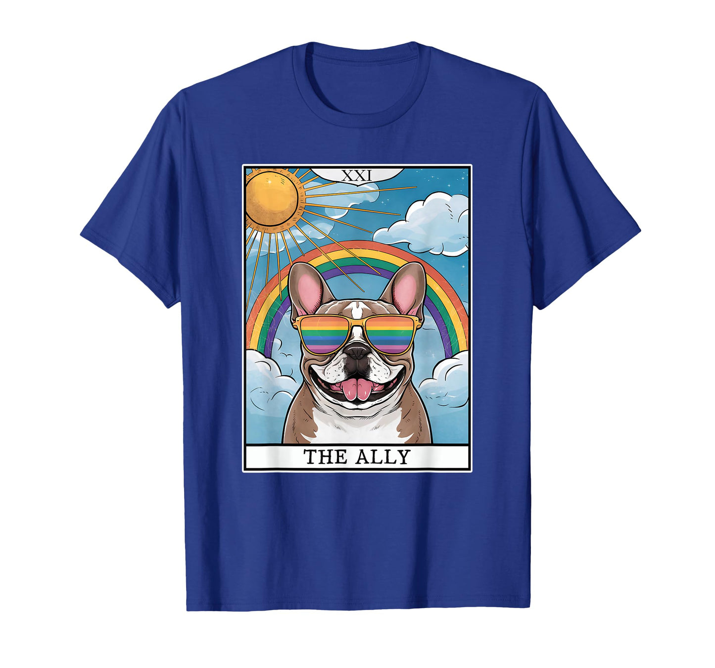 Funny Ally Dog French Bulldog Sunglasses LGBTQ Pride T-Shirt