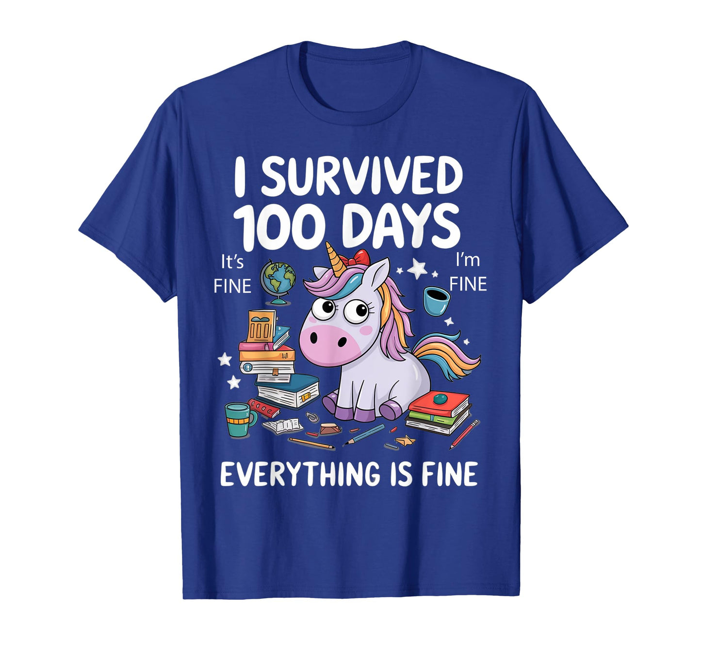 I Survived 100 Days Of School Teacher Kids Funny Unicorn T-Shirt