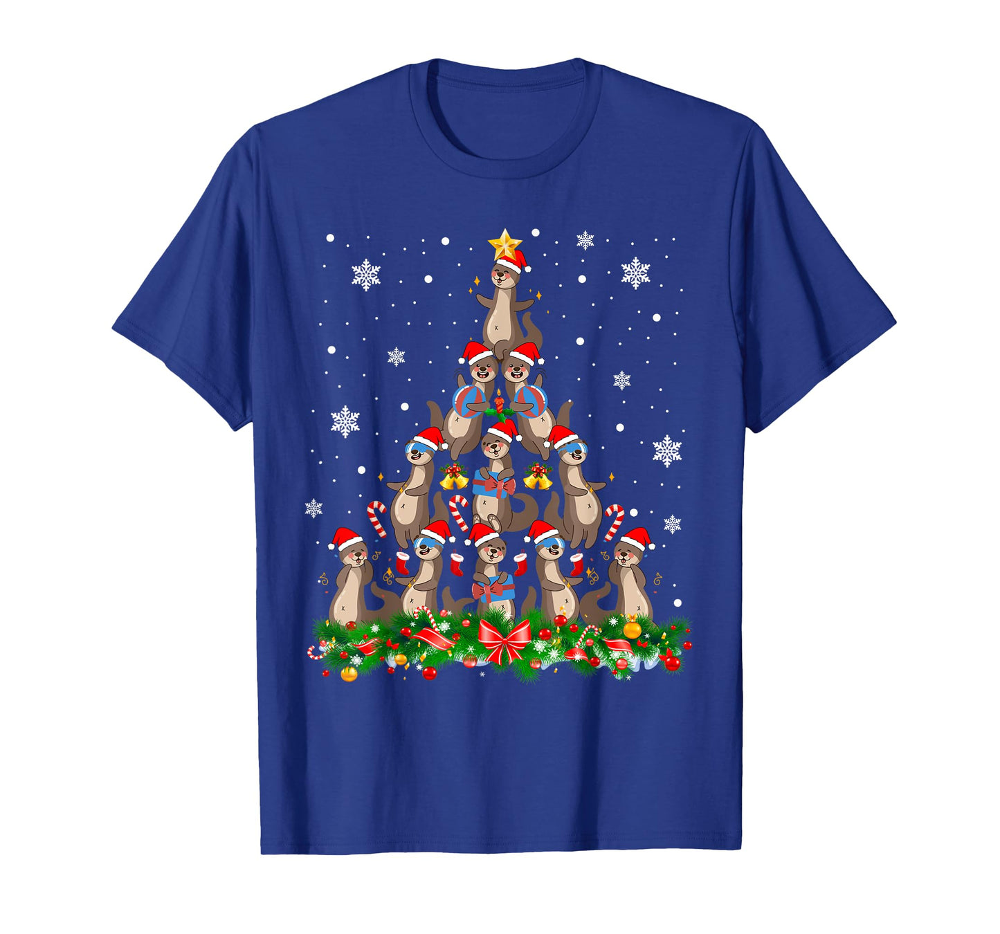 Santa ELF Reindeer Otter Christmas Tree T-Shirt