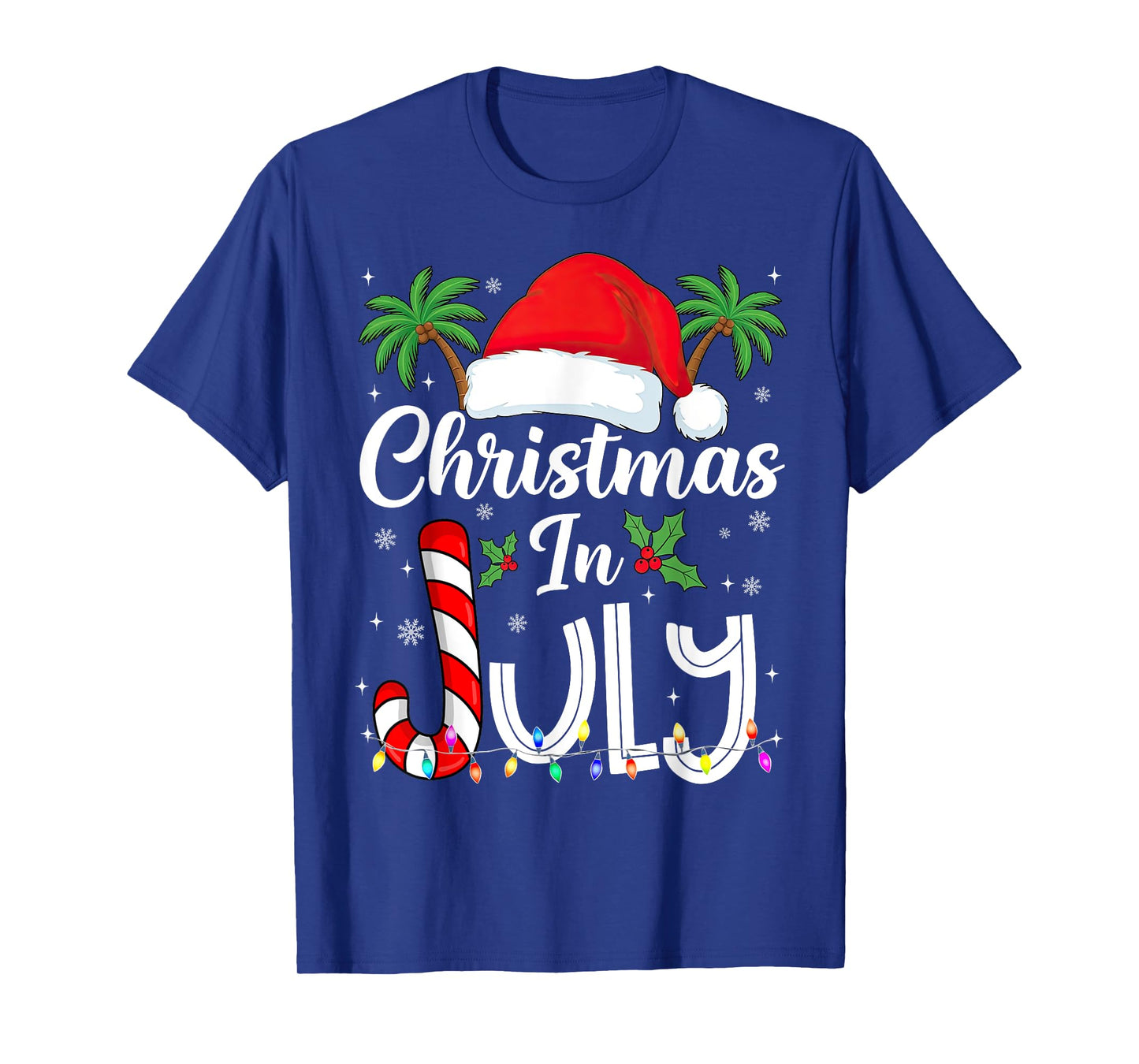 Xmas in July Santa Hat Beach Trip Tropical Summer Palm Tree T-Shirt