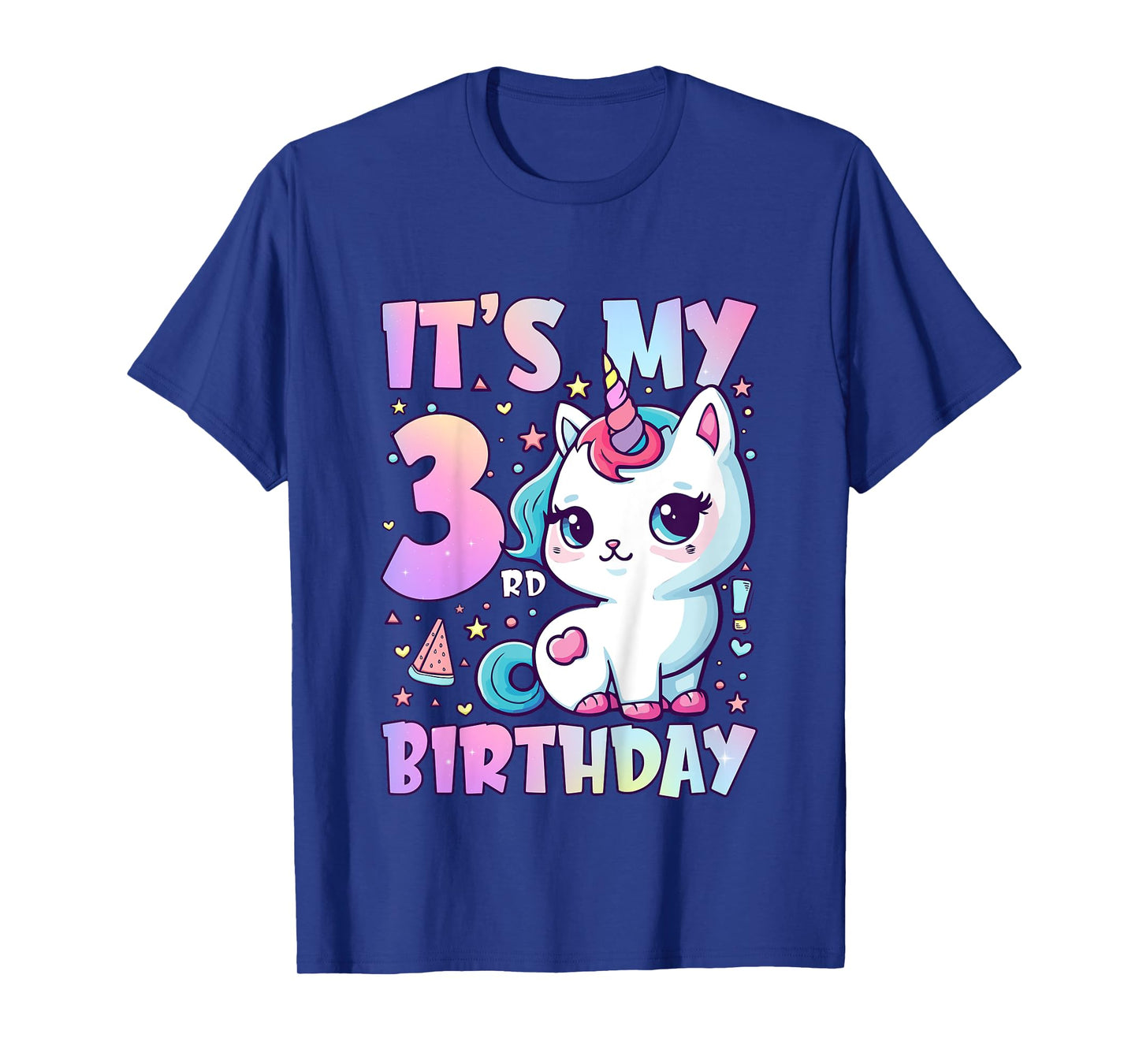 3rd Birthday Shirt Girl Three Year Old Cat Unicorn Birthday T-Shirt