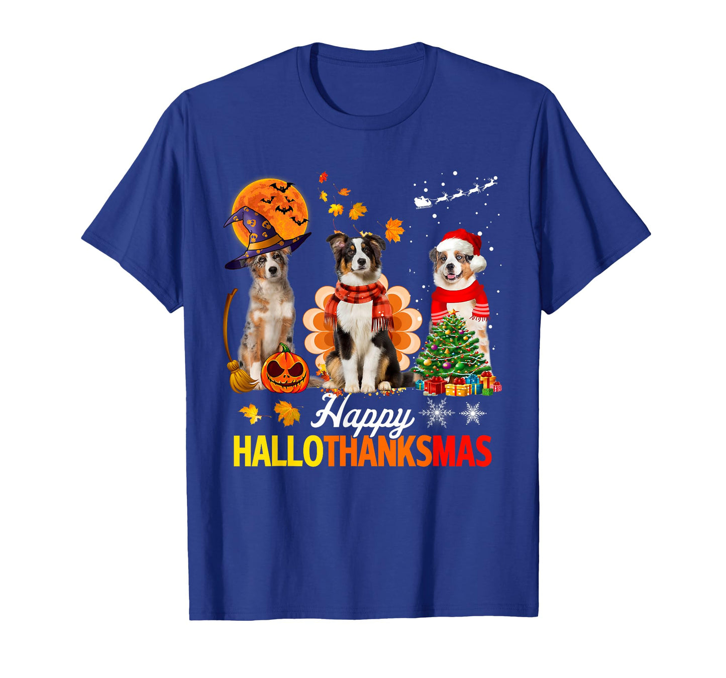Cute Australian Shepherd Happy Hallothanksmas Xmas T-Shirt