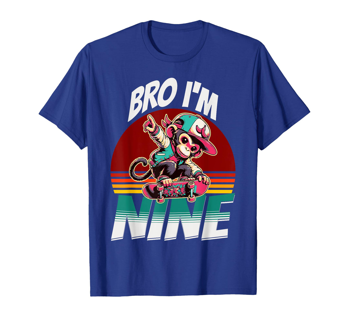 Bro I'm Nine 9th Birthday Monkey Lovers Skateboard Bday T-Shirt
