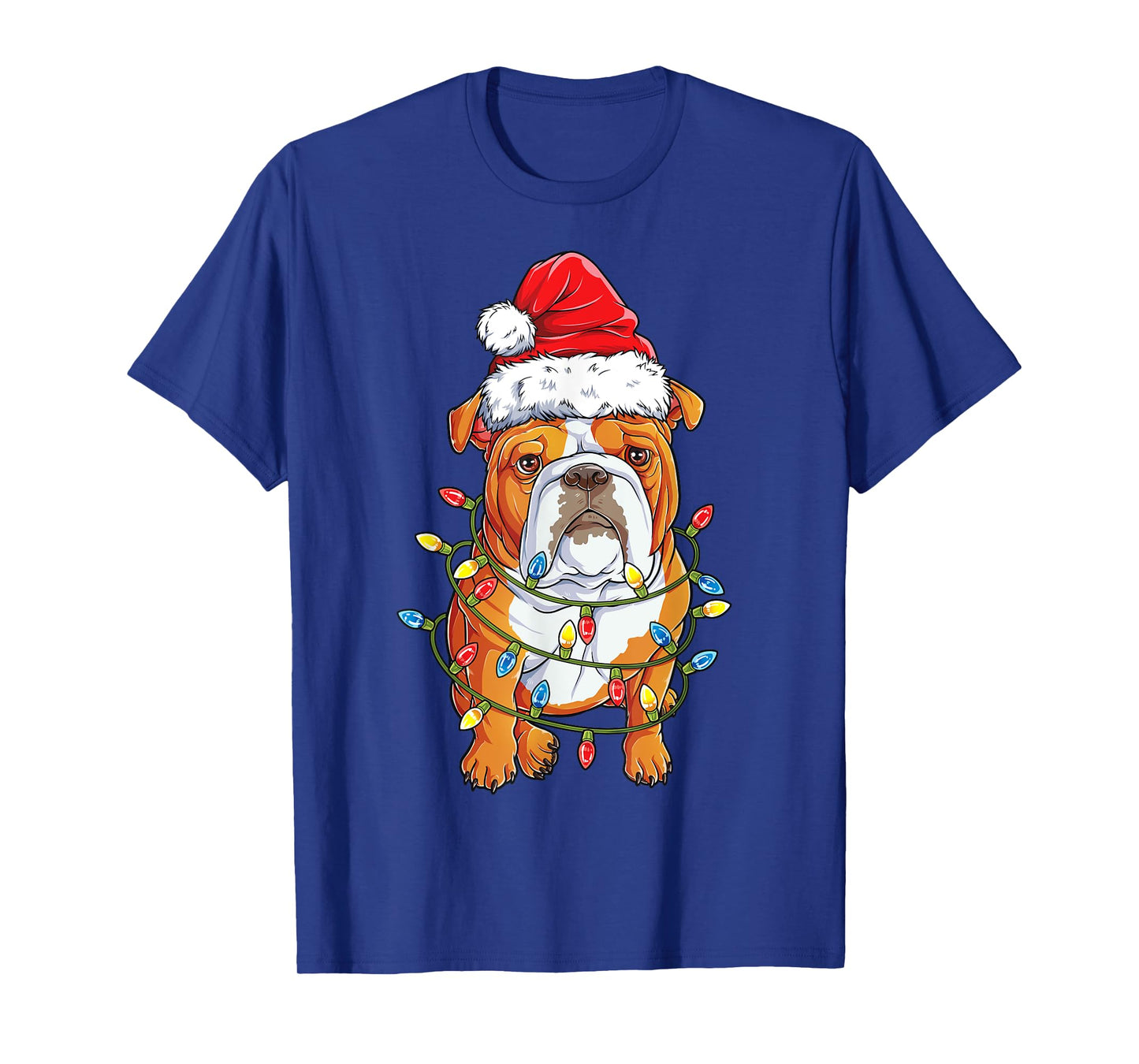 English Bulldog Santa Christmas Tree Lights Xmas Boys Dog T-Shirt