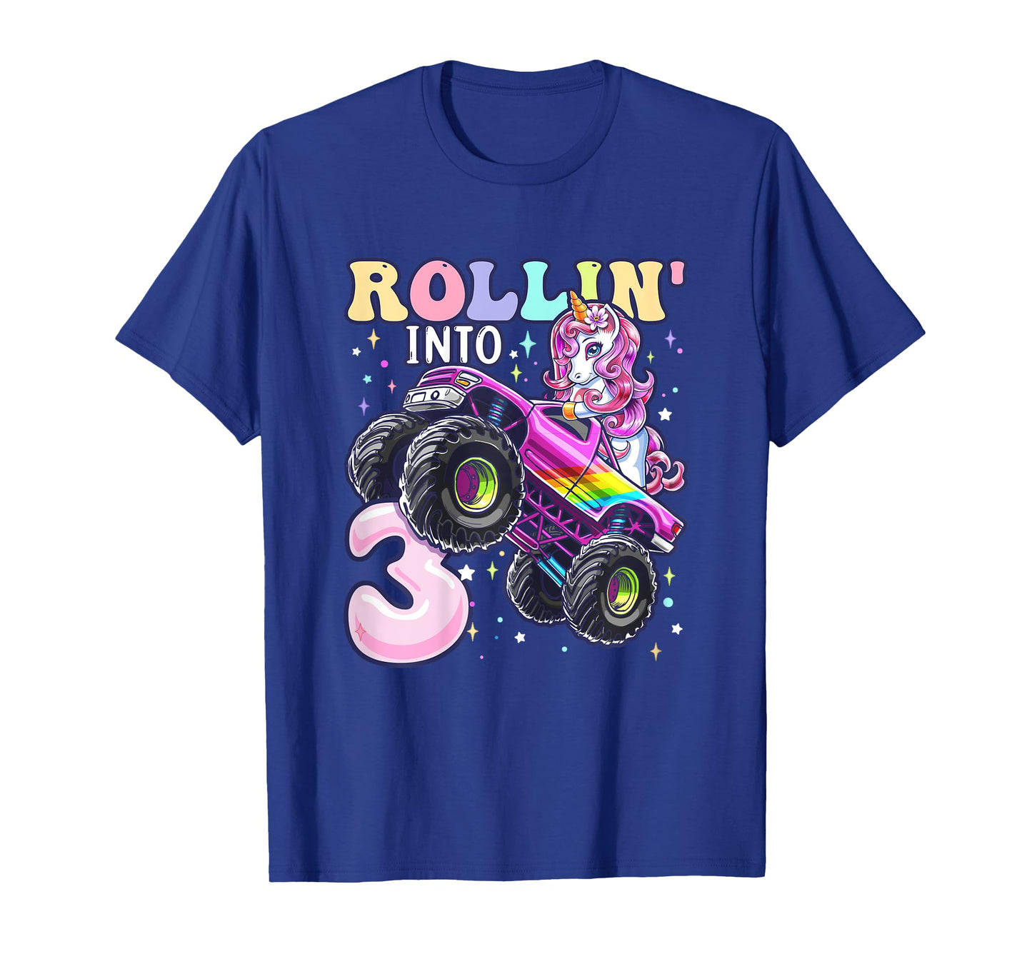 Unicorn Monster Truck 3rd Birthday 3 Year Old Girls Party T-Shirt