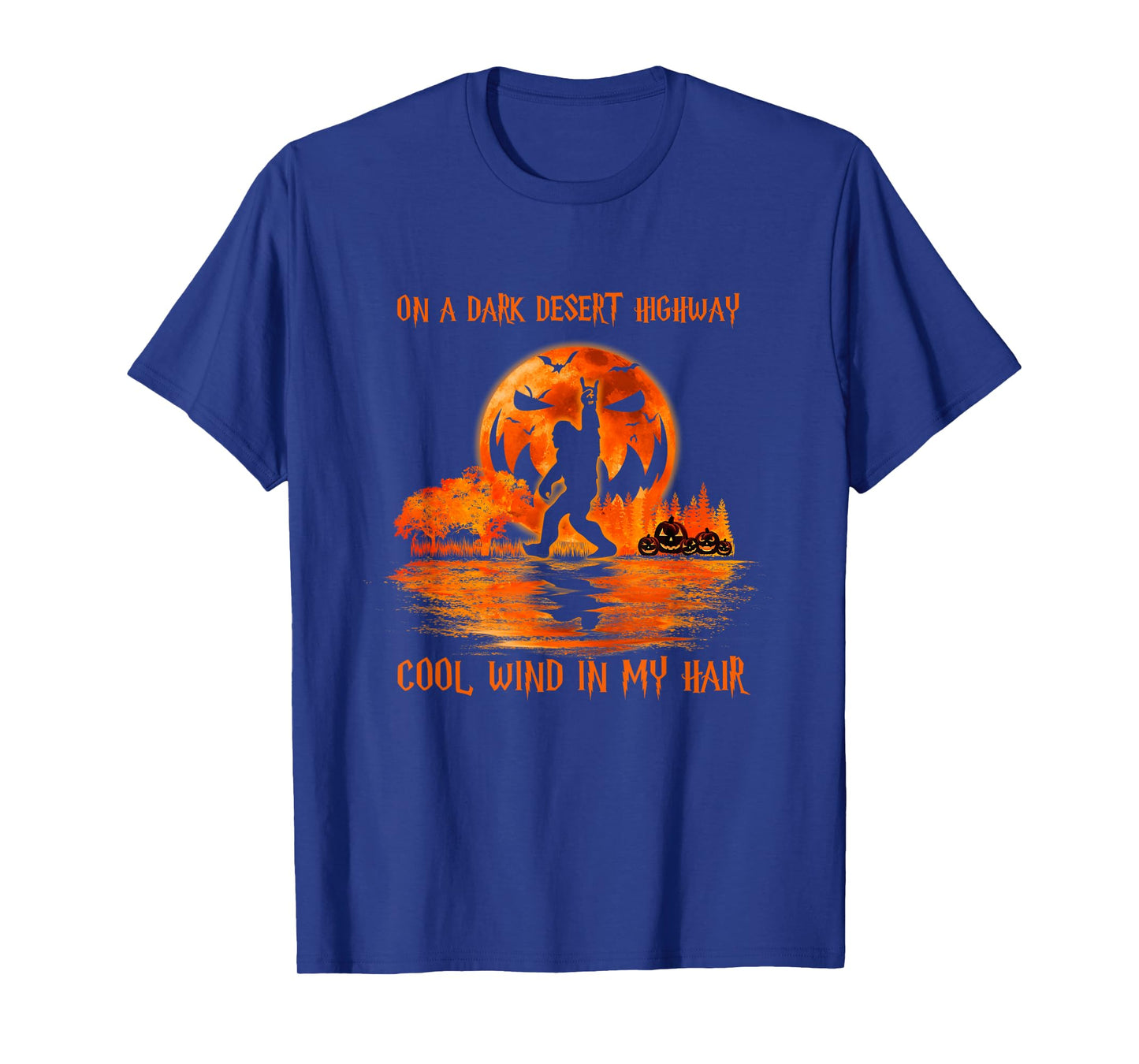 Bigfoot Middle Finger On A Dark Desert Highways Halloween T-Shirt
