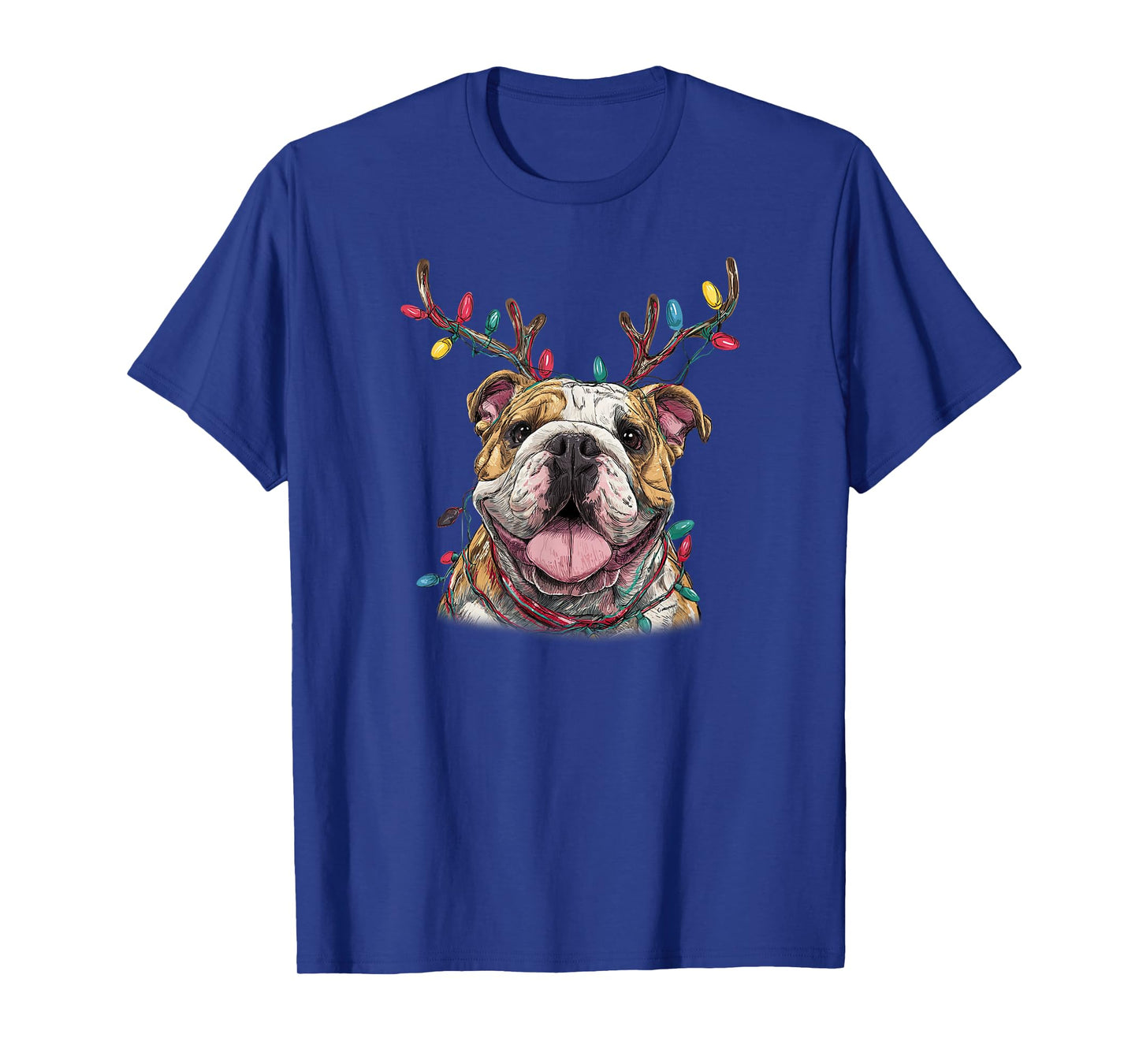 Santa English Bulldog Reindeer Light Christmas T-Shirt