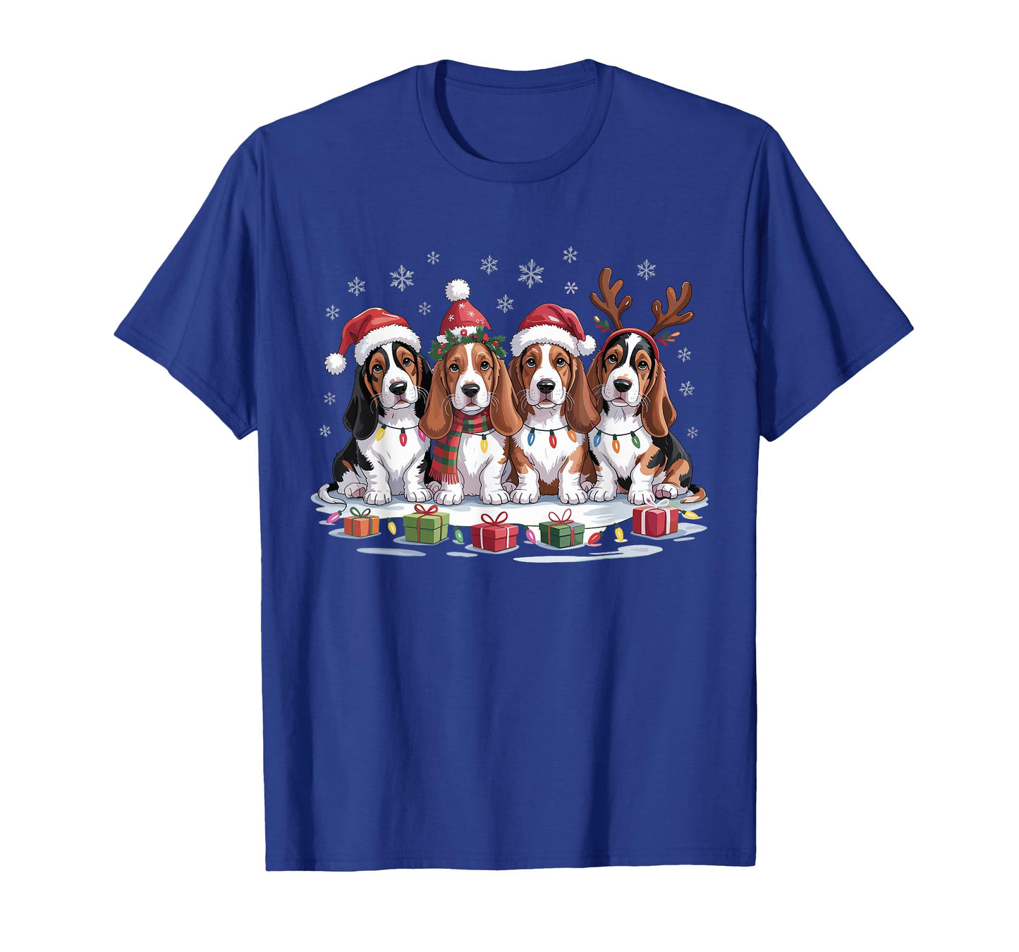 Cute Basset Hound Christmas Puppies Dog Lovers Funny Holiday T-Shirt