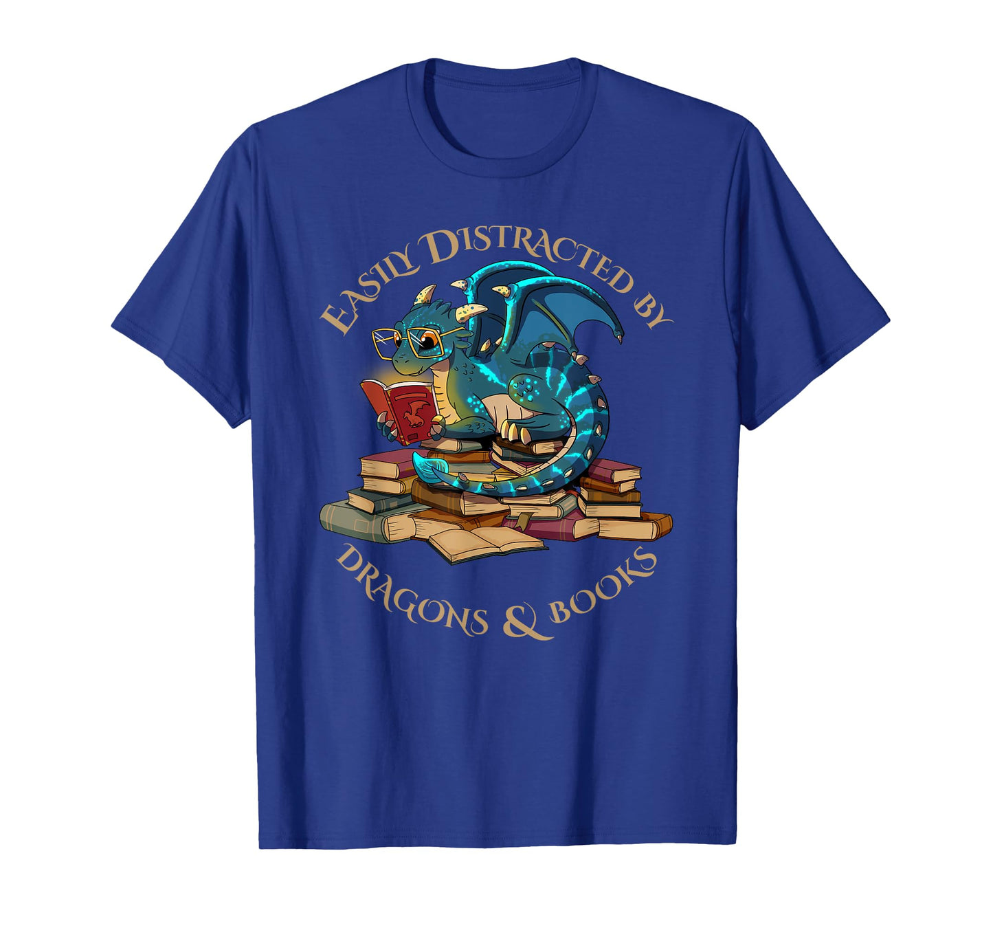 Easily Distracted By Dragons And Books Gift Nerd Dragon T-Shirt