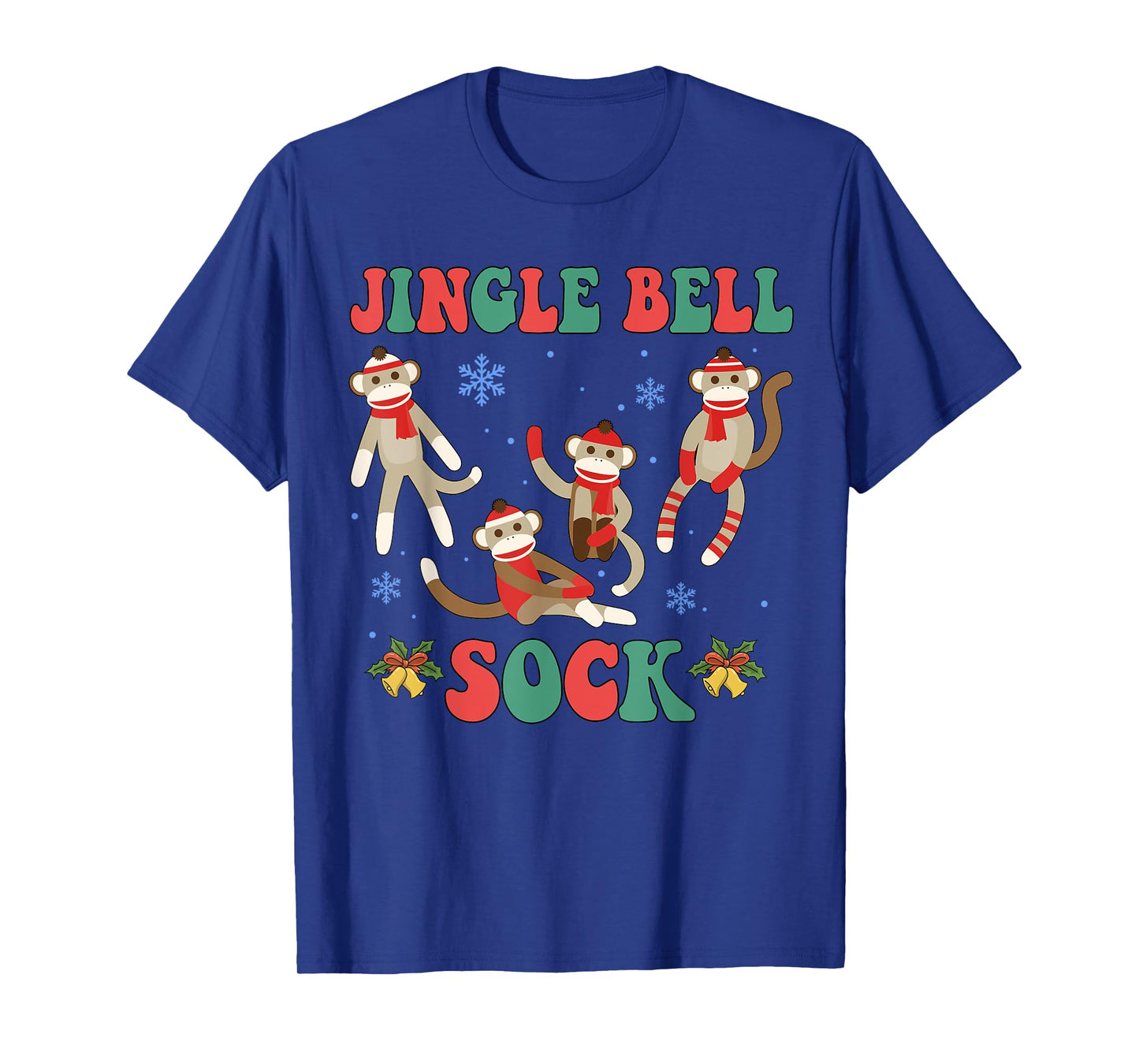 Jingle Bell Sock Funny Sock Monkey Christmas Monkey Lovers T-Shirt