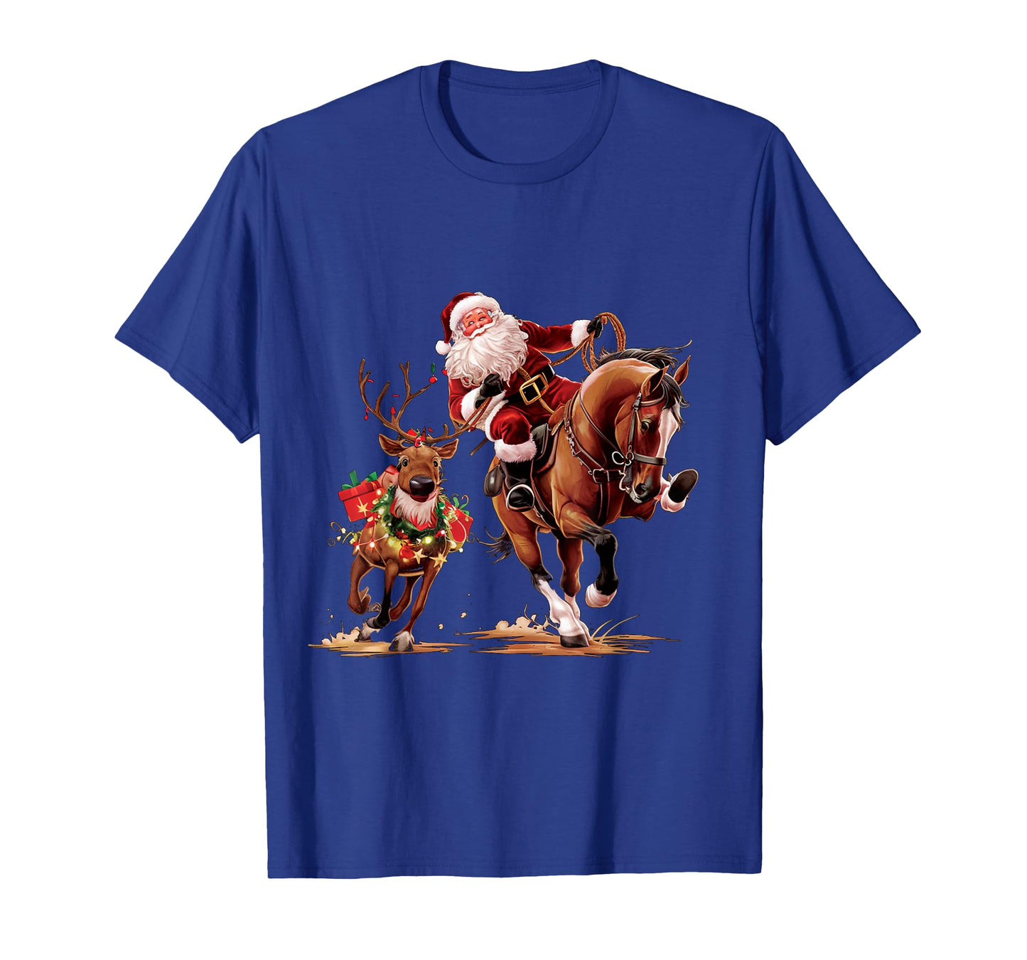 Funny Cowboy Santa Bulldogging Christmas Cowboy Western Xmas T-Shirt