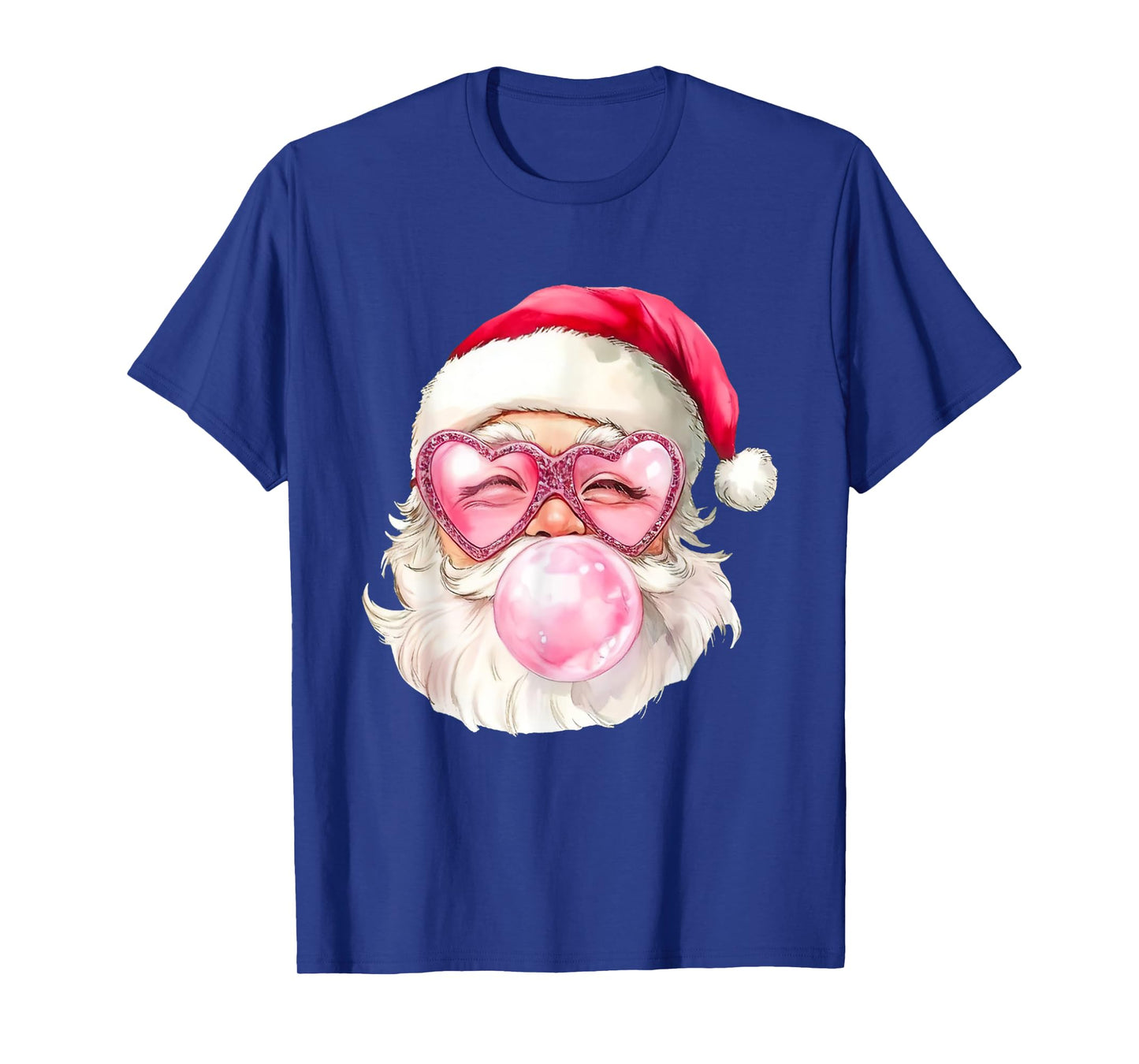 Santa Claus Bubble Gum Pink Heart Sunglasses Christmas T-Shirt