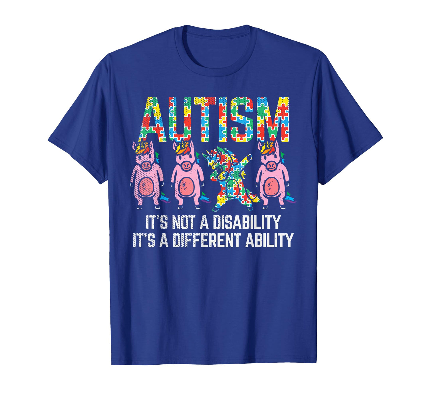 BoredKoalas Autism Awareness Unicorn Dab T-Shirt - Unisex-Adults, Black, Short Sleeve, Classic Fit, Cotton Blend, Small