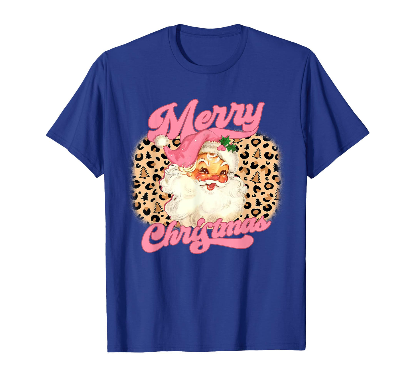 Merry Christmas Pink Santa Claus Leopard Print Women Girls T-Shirt