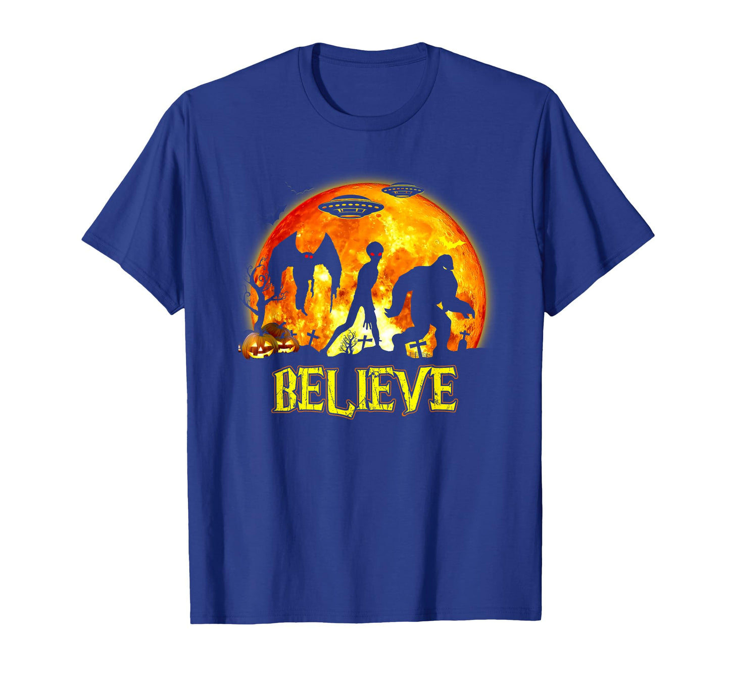 Spooky Believe Bigfoot Mothman Alien Halloween Sasquatch T-Shirt