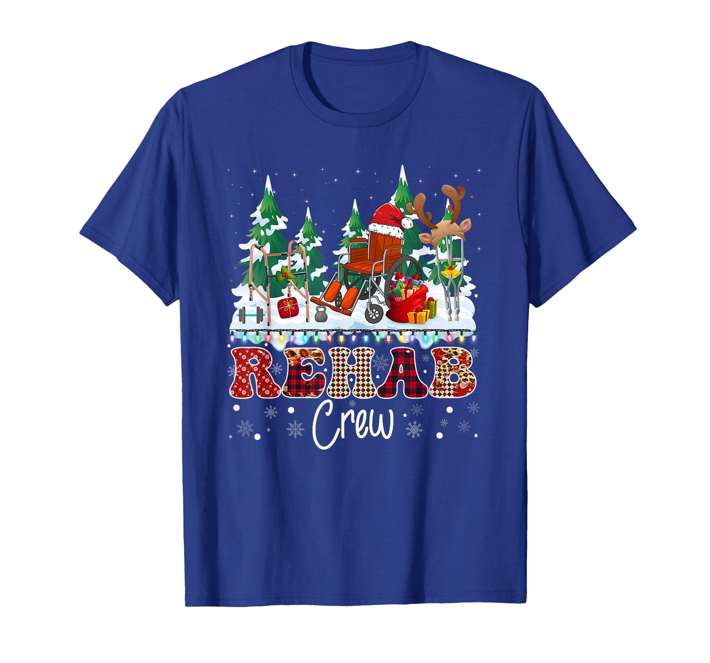 Rehab Crew Wheelchair Santa Hat Reindeer Christmas Tree T-Shirt