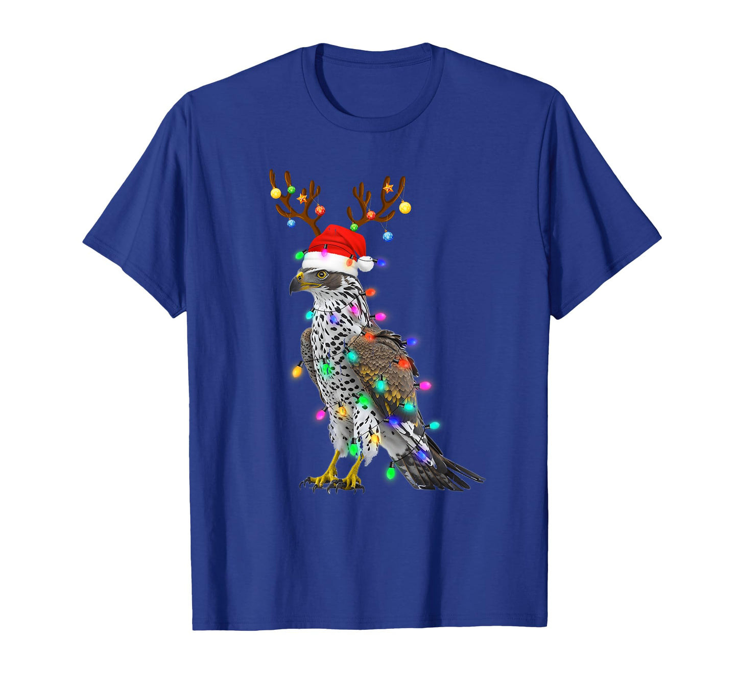 Santa Hat Funny Falcon Tree Xmas Light Bird Christmas T-Shirt