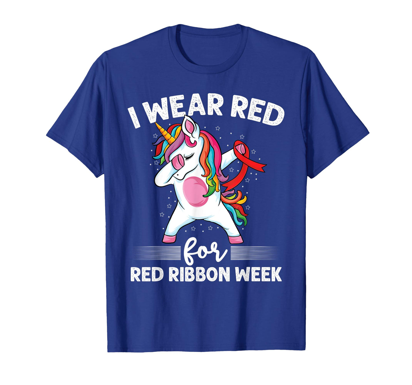 Dabbing Unicorn We Wear Red For Red Ribbon Week Awareness T-Shirt