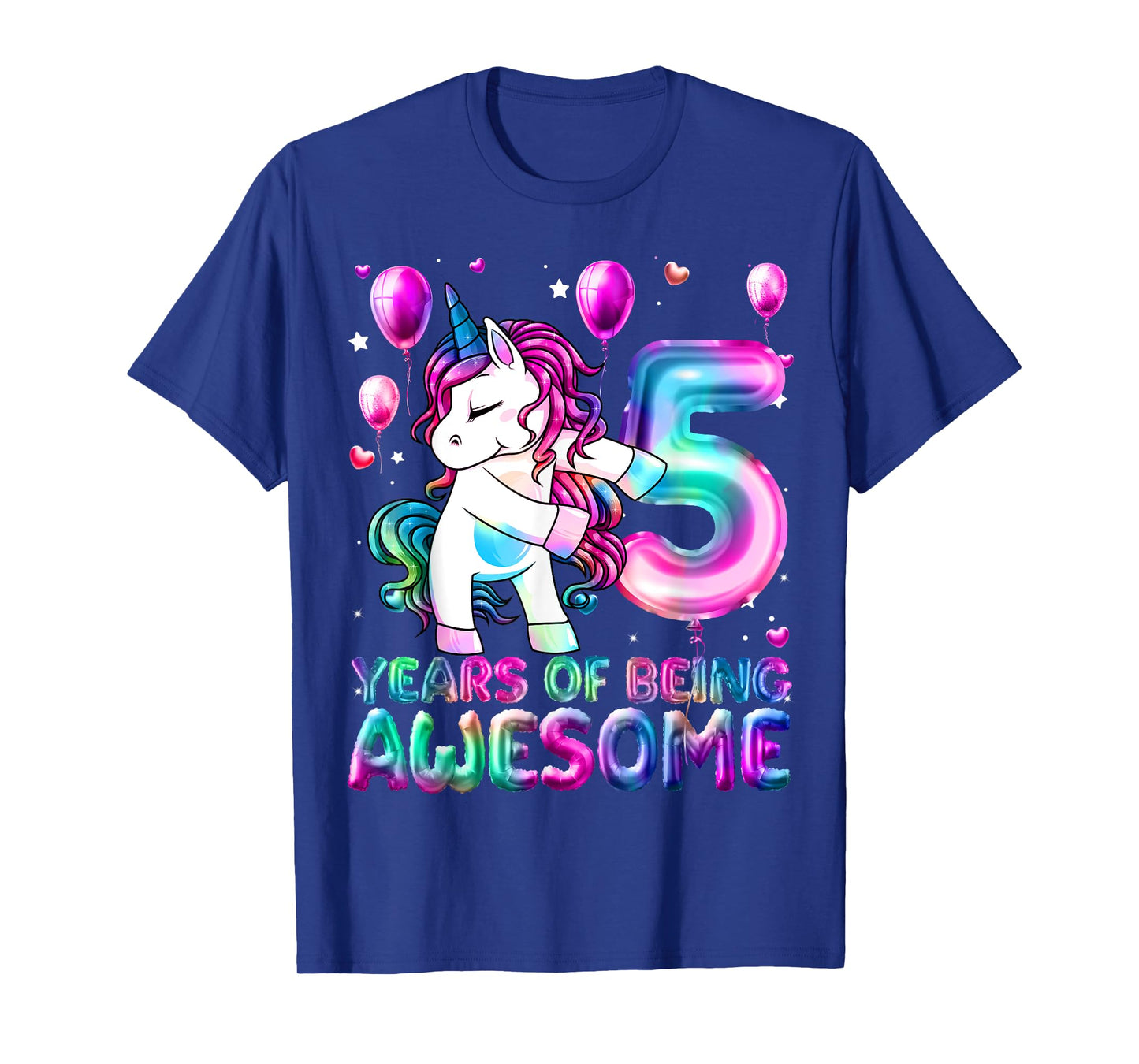 5 Years Of Being Awesome 5th Birthday Girl Unicorn Party T-Shirt