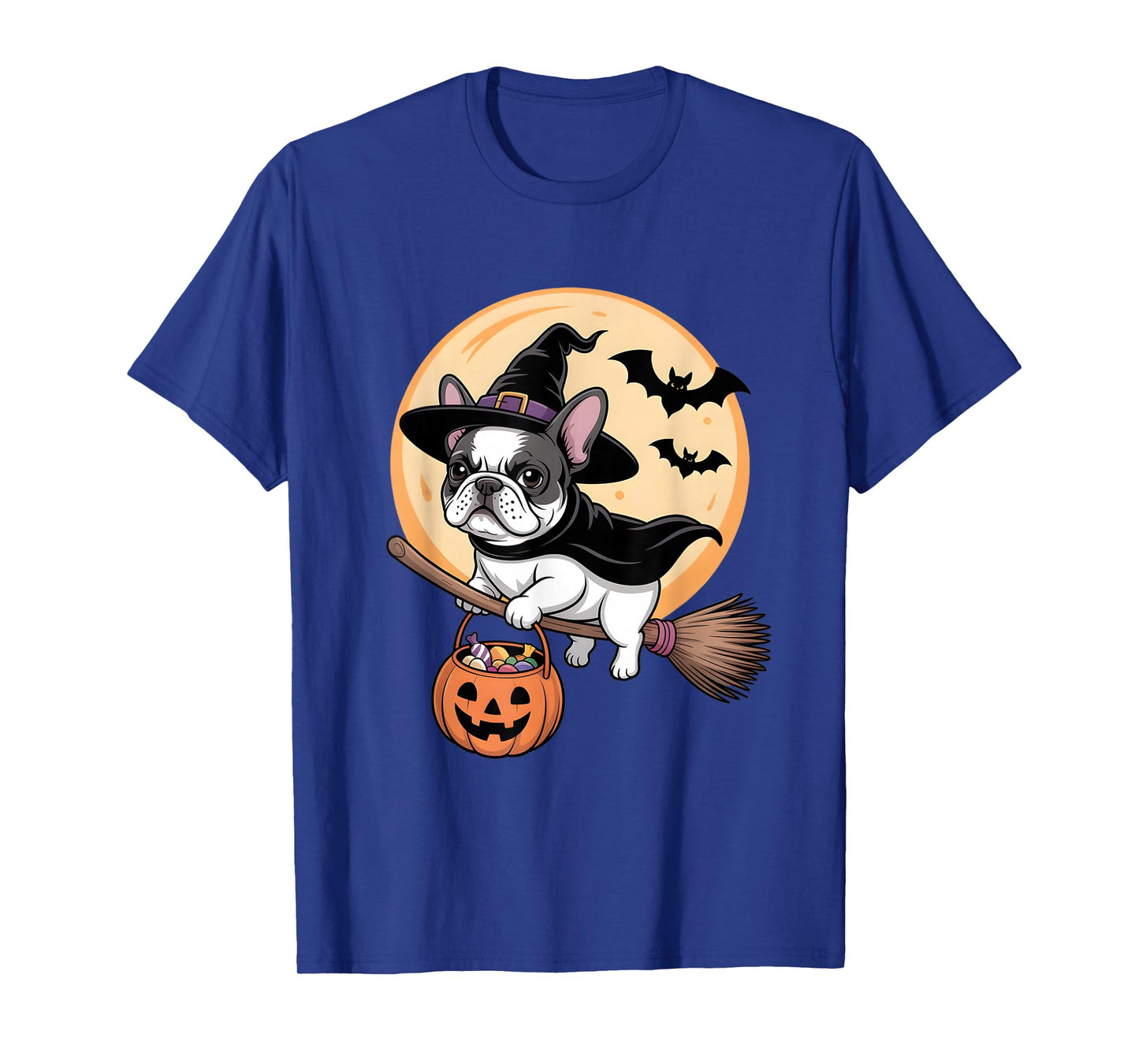 French Bulldog Witch Hat Pumpkin Halloween Costume Men Women T-Shirt