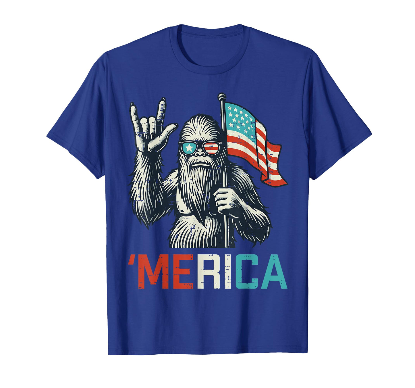 Bigfoot Rock US Flag Merica Sasquatch Patriot Men Boys Kids T-Shirt