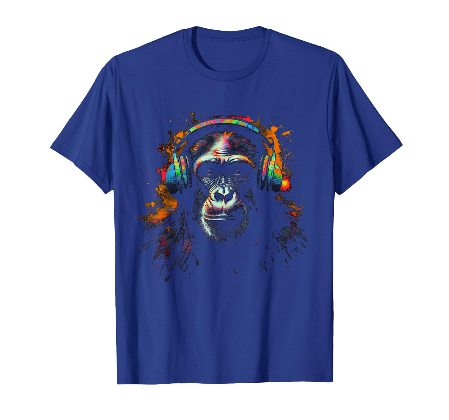Monkey Music Headphones Colourful Animal Motif Zoo Animal Art Monkey T-Shirt