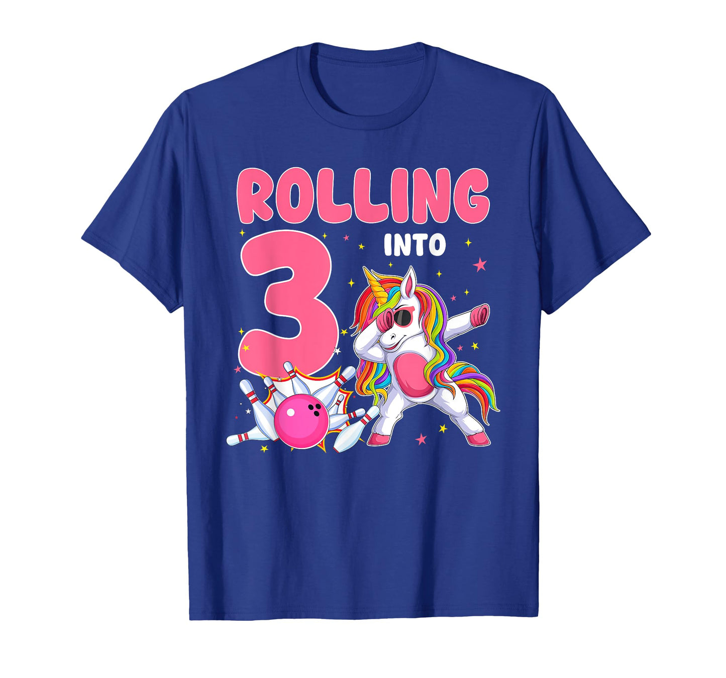 Rolling Into 3 3rd Birthday Unicorn Bowling 3 Year Old T-Shirt