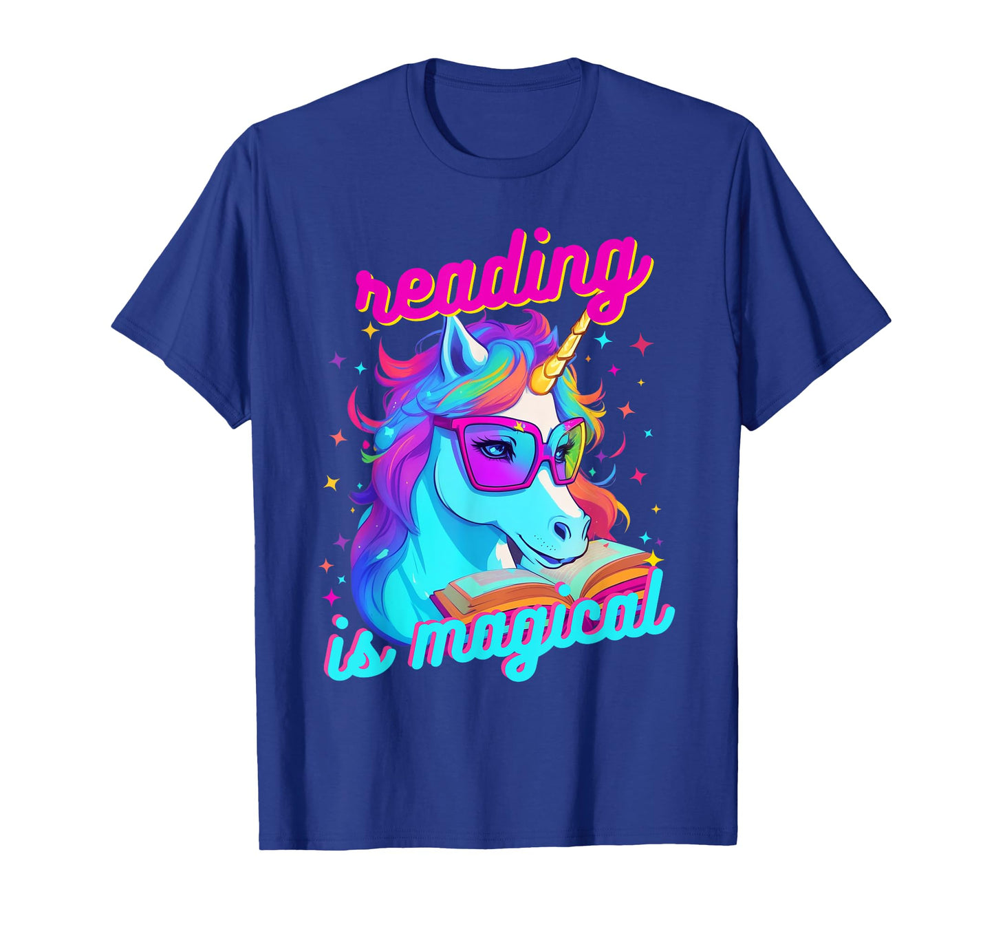 Psychedelic Cool Nerd Unicorn Reading is Magical Book Lover T-Shirt