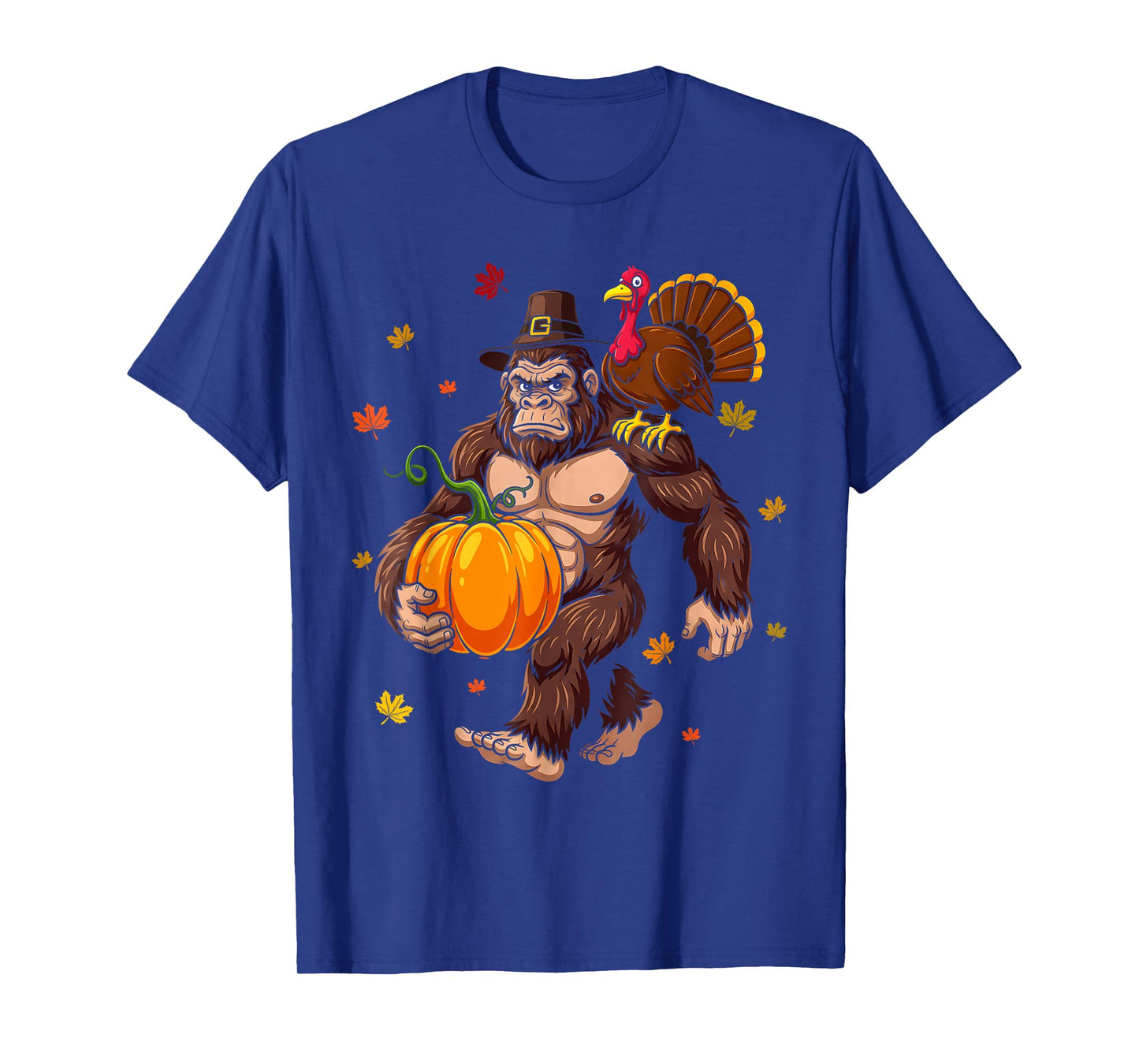Bigfoot Pilgrim Turkey Pumpkin Thanksgiving Day Boys Men T-Shirt