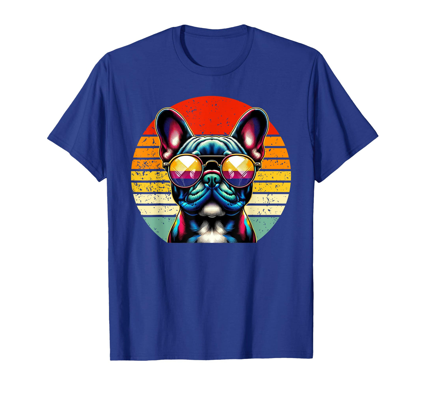 French Bulldog Wearing Sunglasses Vintage Retro Sunset T-Shirt