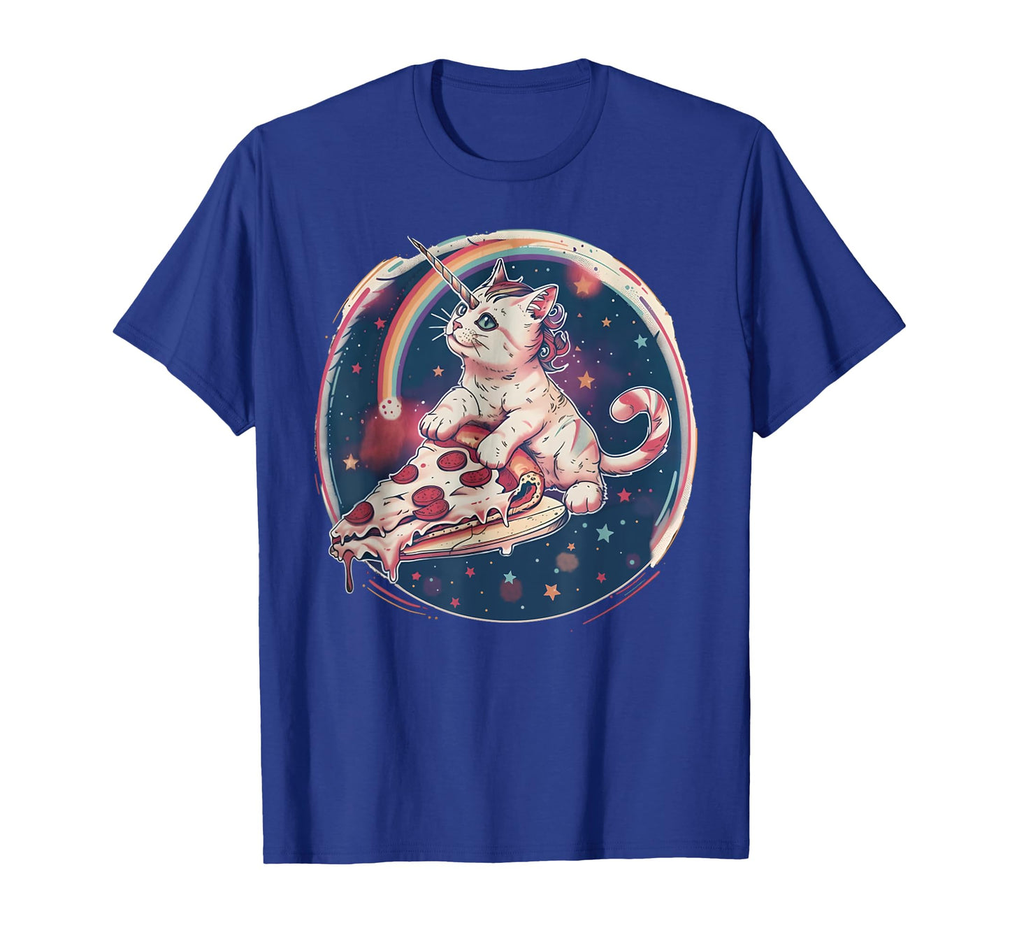 Funny Uni-Cat Flying A Pizza Unicorn Kitten Space Cats Lover Men Women Kids T-Shirt