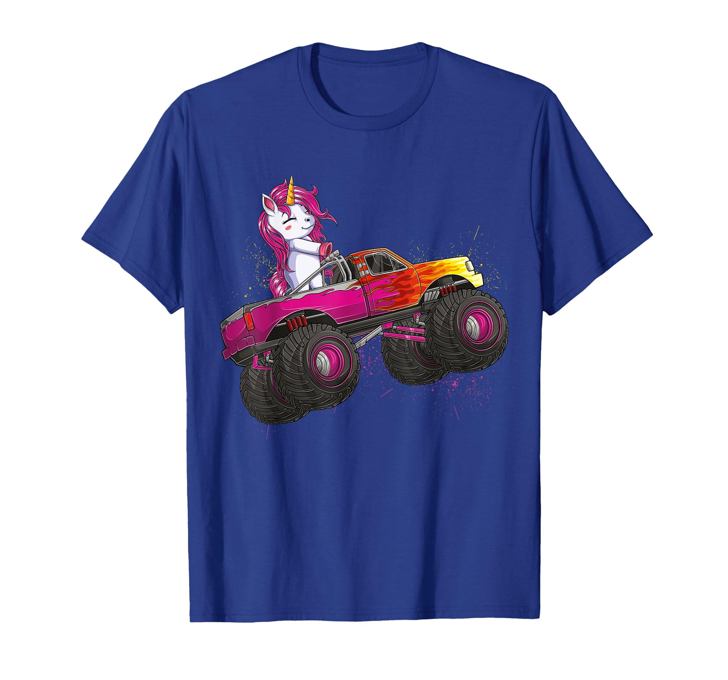 Cute Unicorn Riding Monster Truck Lovers Girls Kids Women T-Shirt