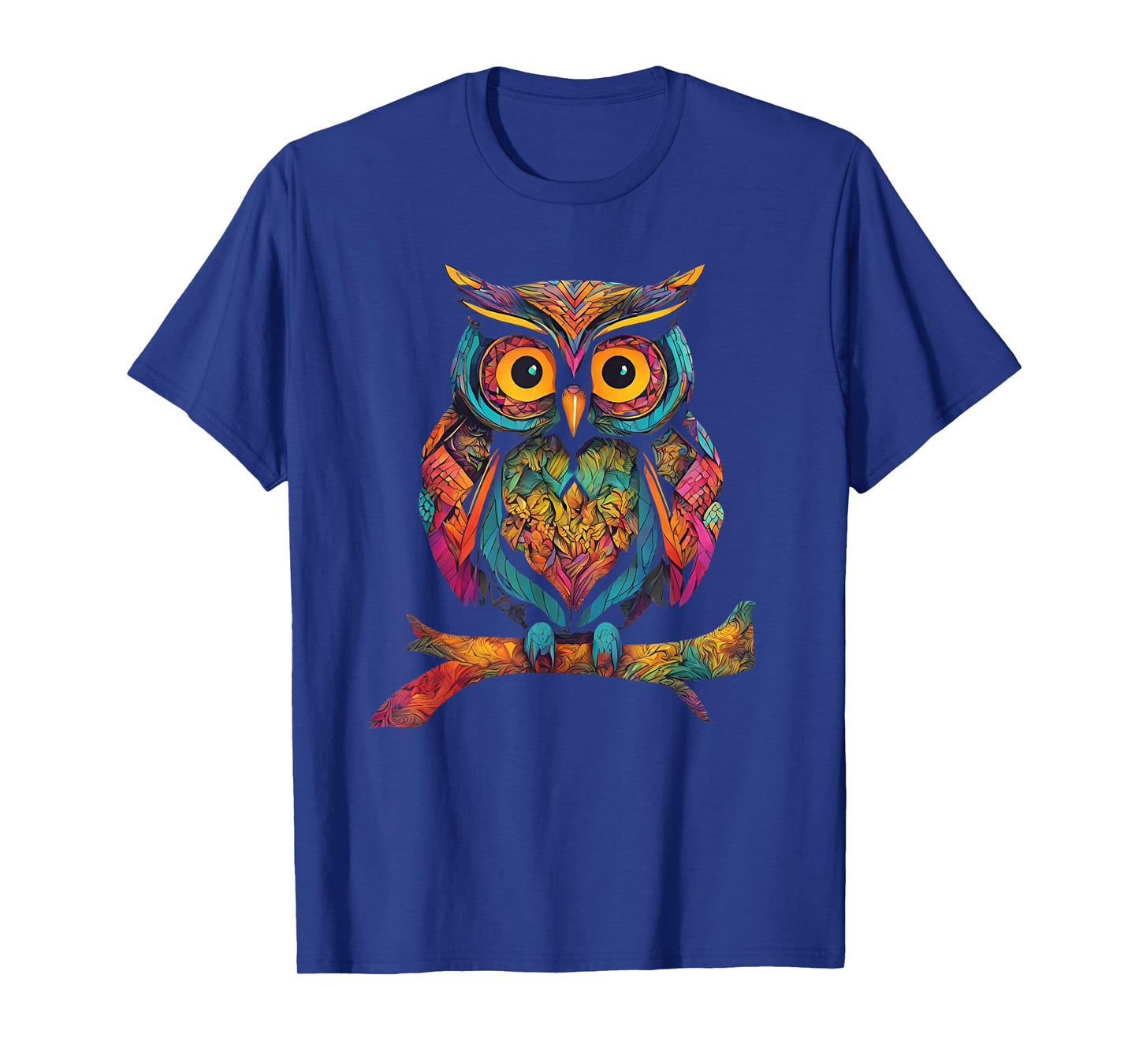 Owl Perched On A Tree Branch Colorful Pattern Owl Lover T-Shirt