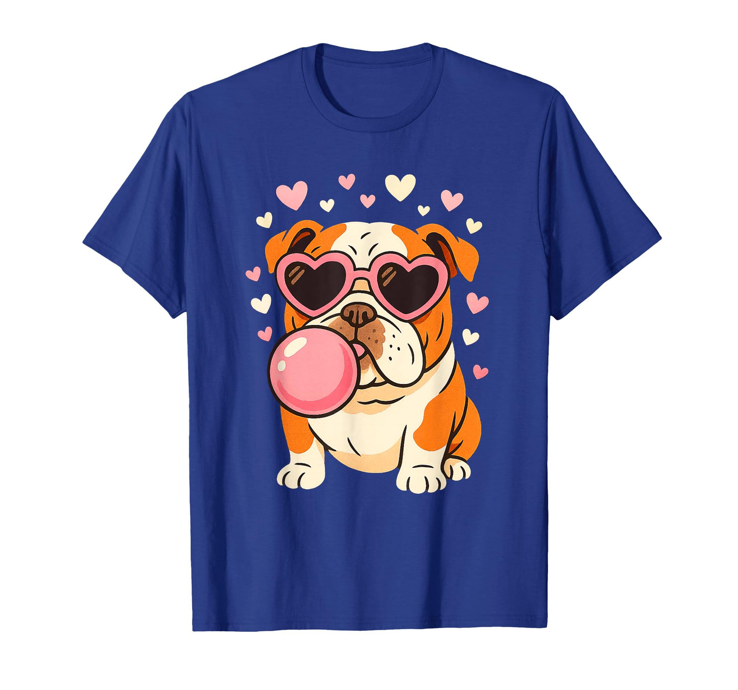 Bulldog Blowing Pink Bubble Gum Hearts Girl Women T-Shirt