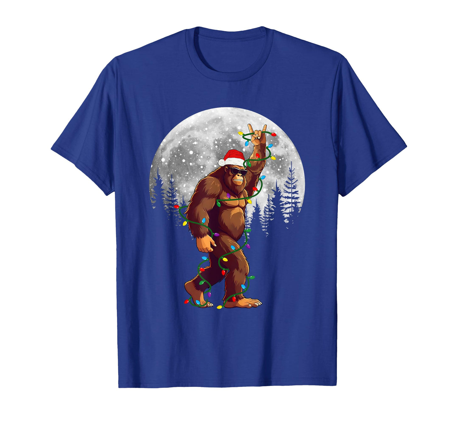 Bigfoot Santa Christmas Tree Lights Funny Xmas Sasquatch T-Shirt