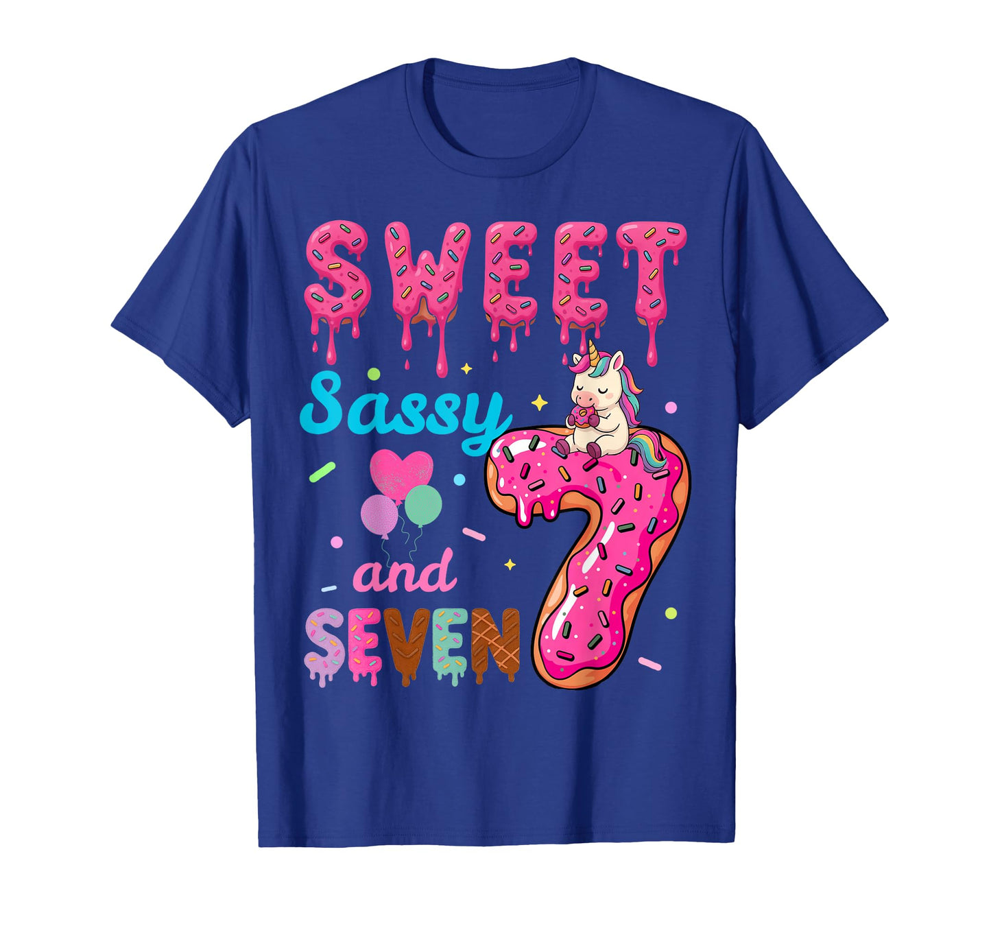 Sweet Sassy And Seven 7th Birthday Donut Unicorn Funny Donut T-Shirt