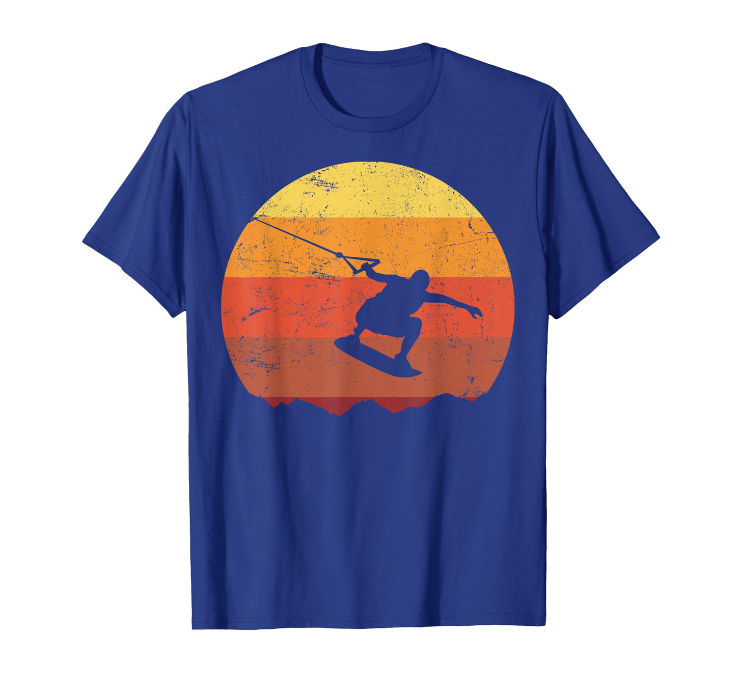 Retro Sunset Wakeboard T-Shirt, Men's Black Graphic Crew Neck Short Sleeve