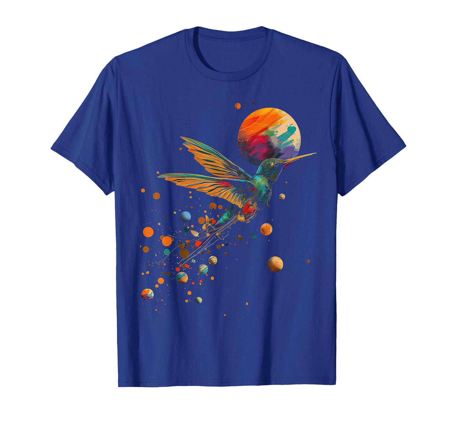 Hummingbird Colorful Planets Geometric Animal Artwork Bird T-Shirt