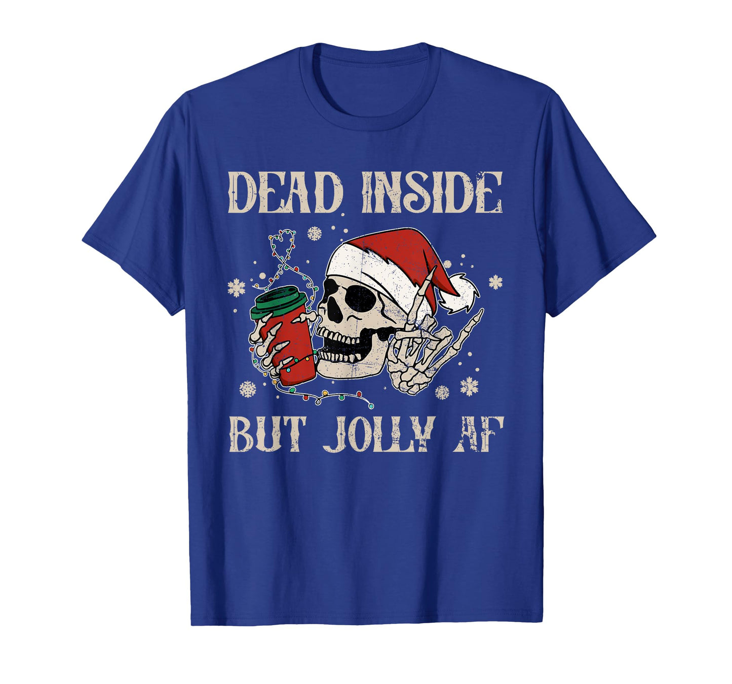 Dead Inside But Jolly AF Funny Skeleton Lights Christmas T-Shirt