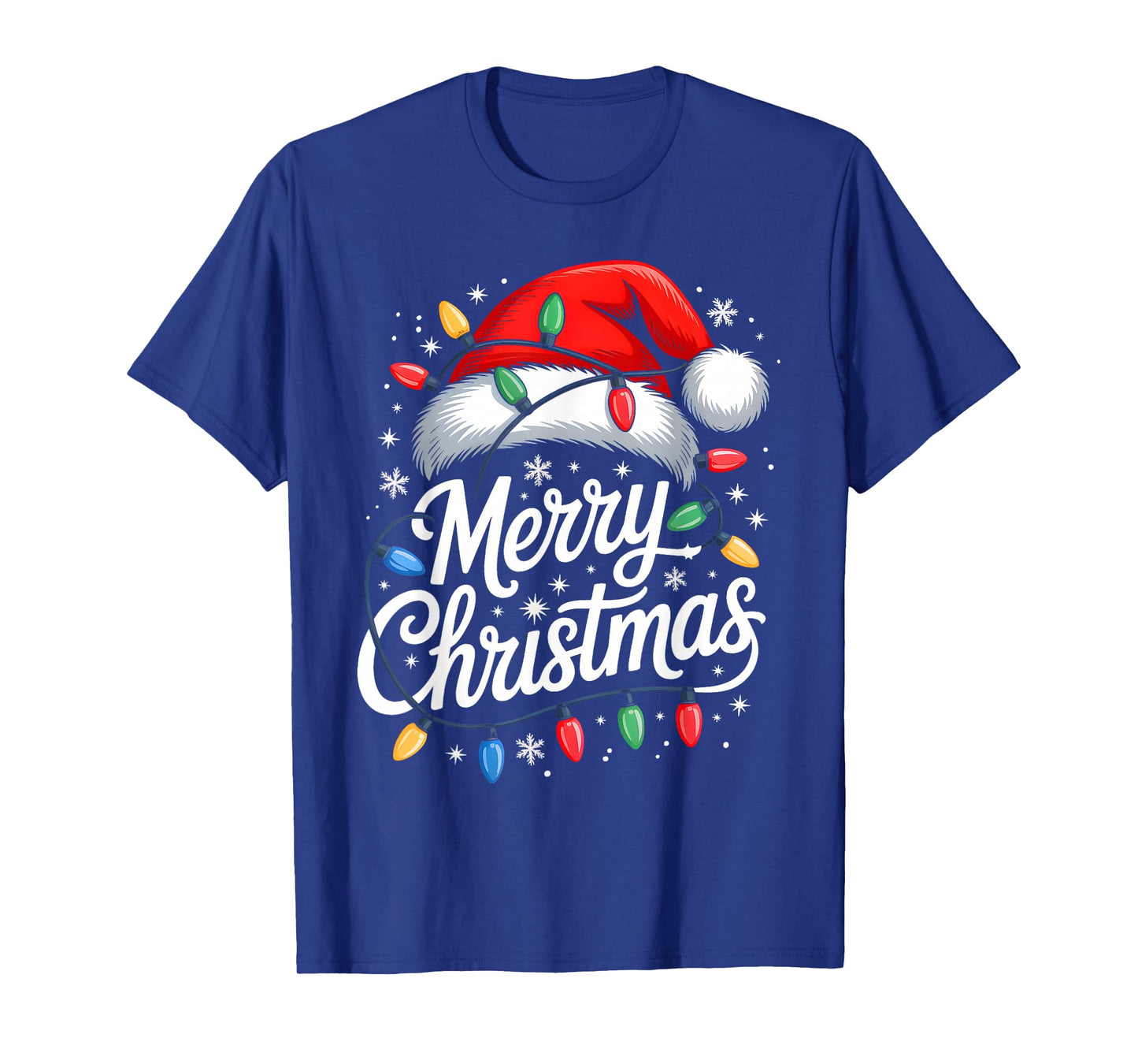 Merry Christmas Lights Red Santa Hat Xmas Family Men Women T-Shirt