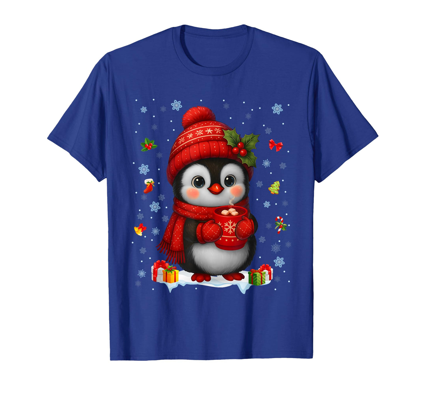 Cute Penguin Drink Hot Cocoa Christmas Xmas Men Women Kids T-Shirt
