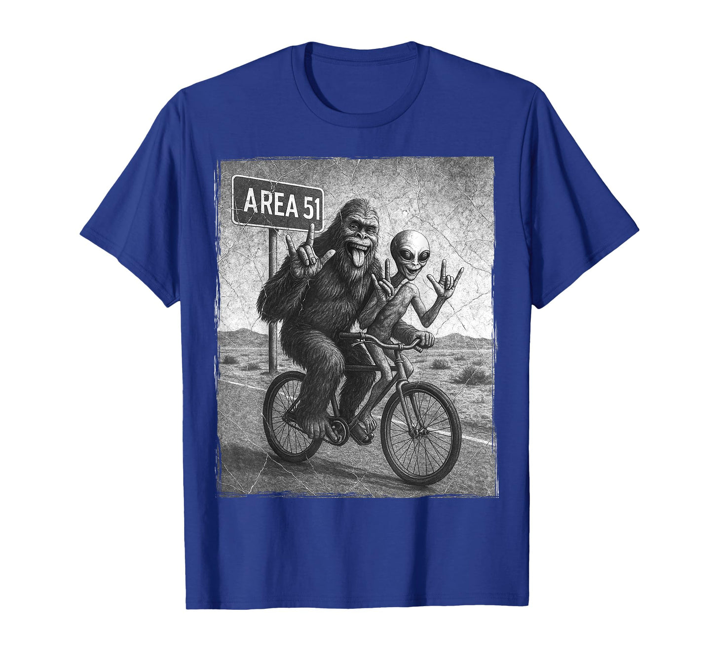 Bigfoot Alien UFO Bike Ride Rock On Area 51 Vintage Funny T-Shirt