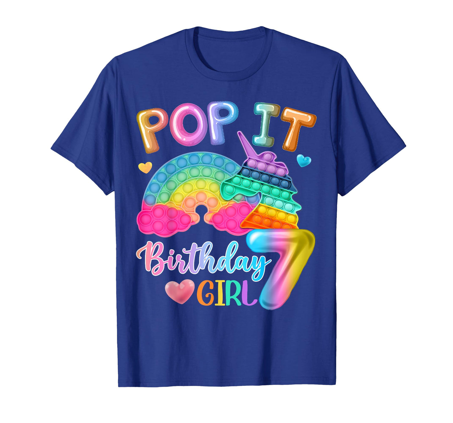 Kids Pop It Birthday Girl 7 for 7yr Old Girls Unicorn Party T-Shirt