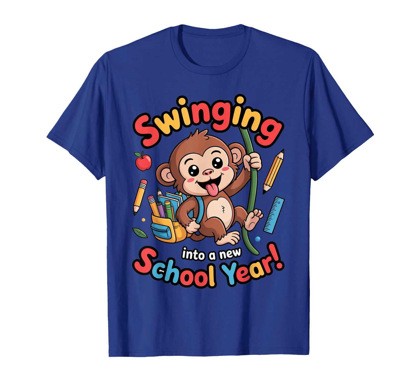 Swinging Monkey Back to School Playful Cartoon Design T-Shirt