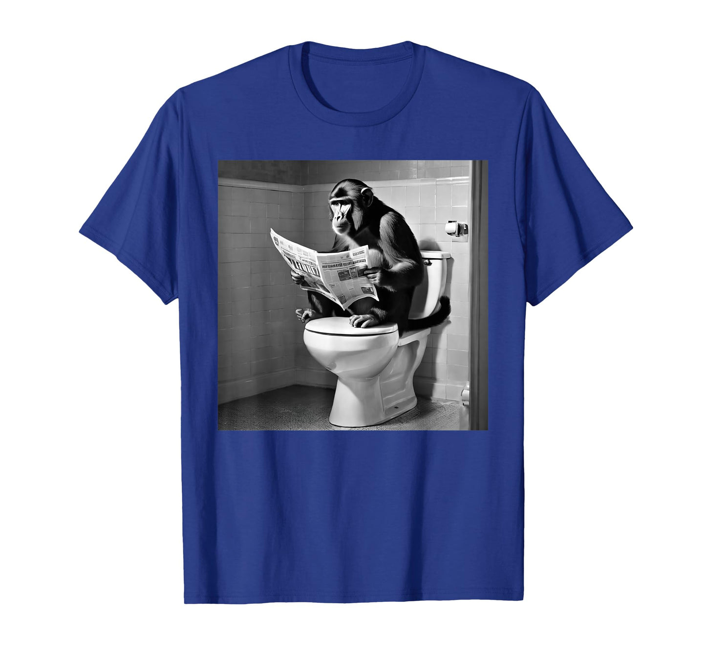 Monkey Sitting on the Toilet Reading Newspaper Funny Monkey T-Shirt